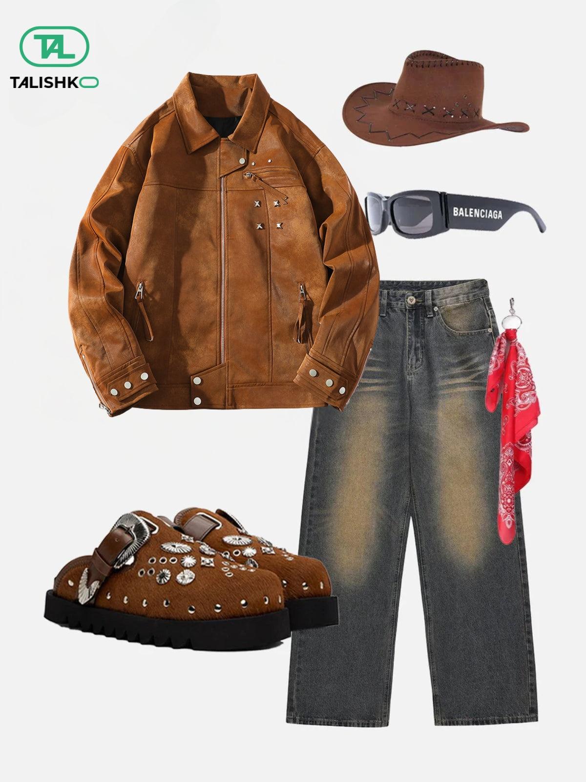 Rivet Washed Faux Leather Jacket