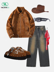 Rivet Washed Faux Leather Jacket