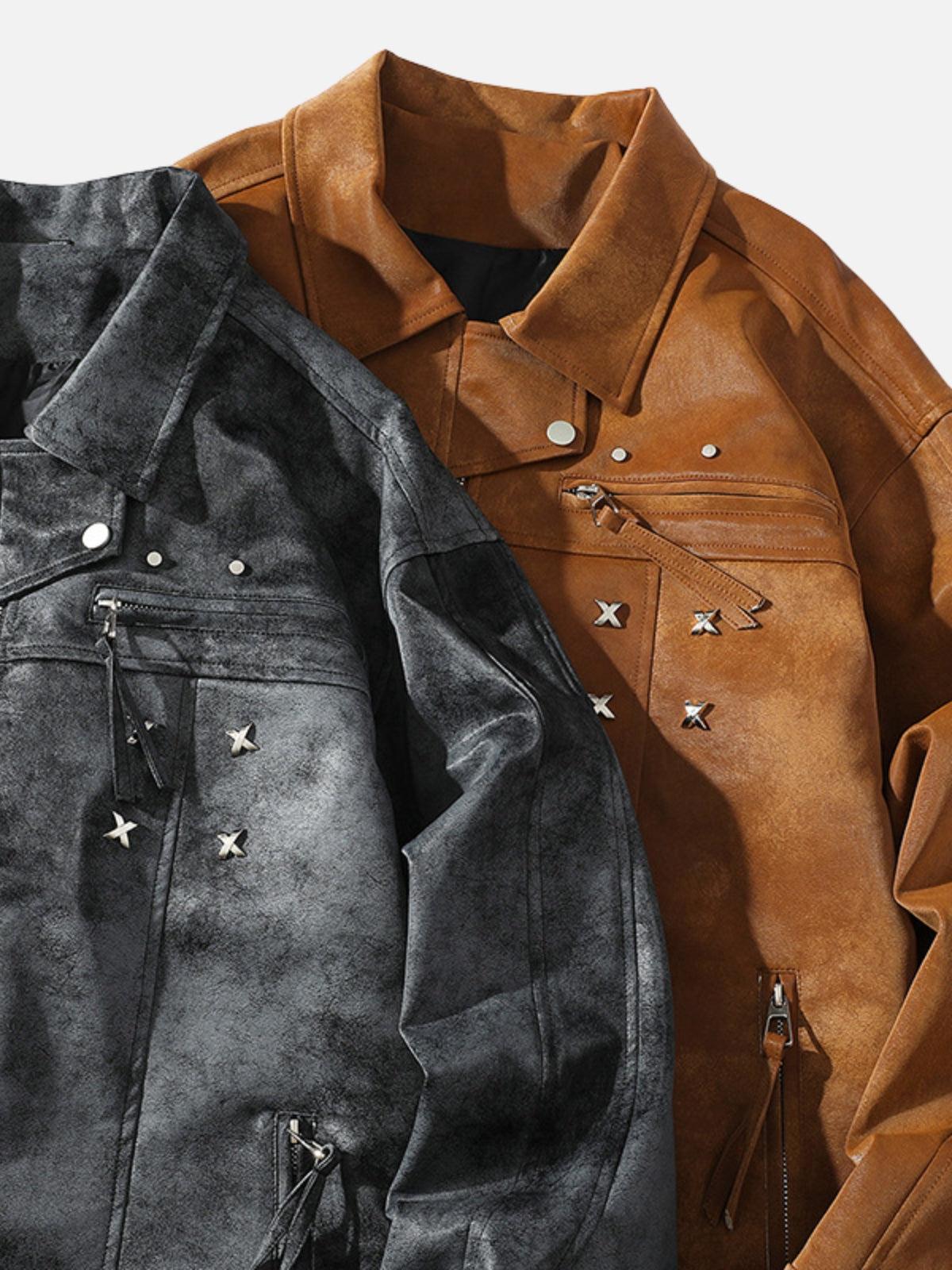Rivet Washed Faux Leather Jacket