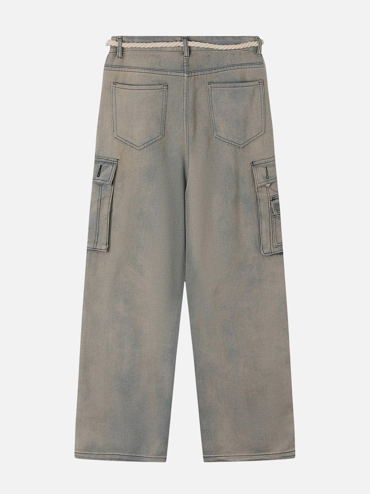 Rope Decoration Straight Jeans