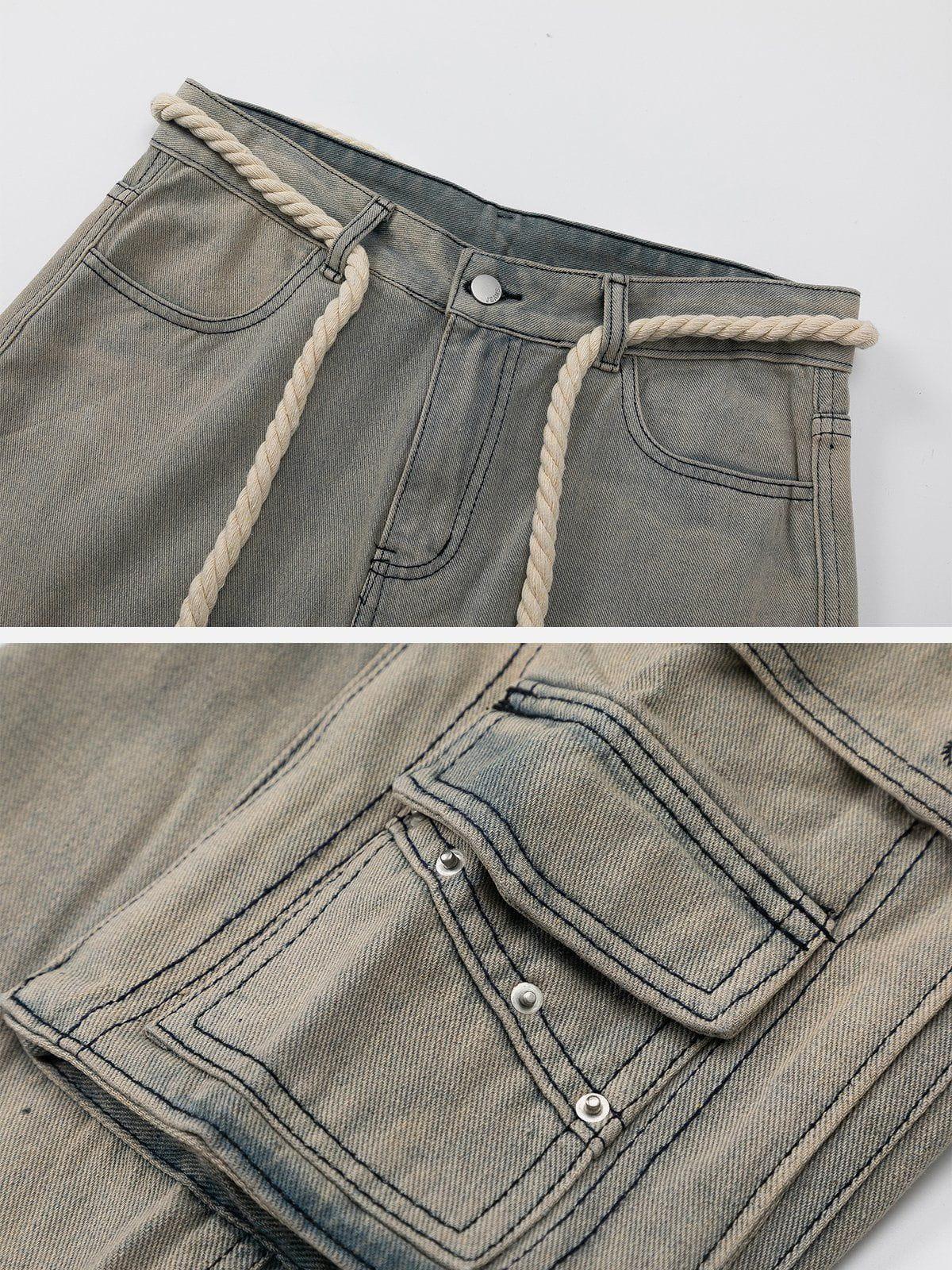 Rope Decoration Straight Jeans