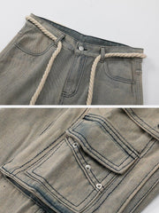 Rope Decoration Straight Jeans