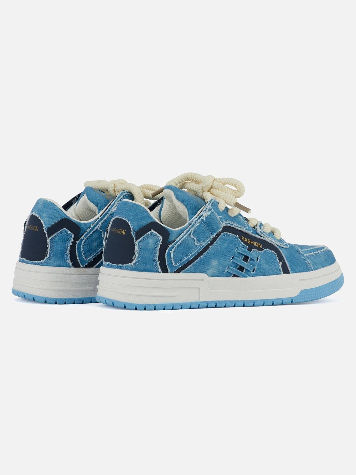 Shredded Denim Patchwork Sneakers