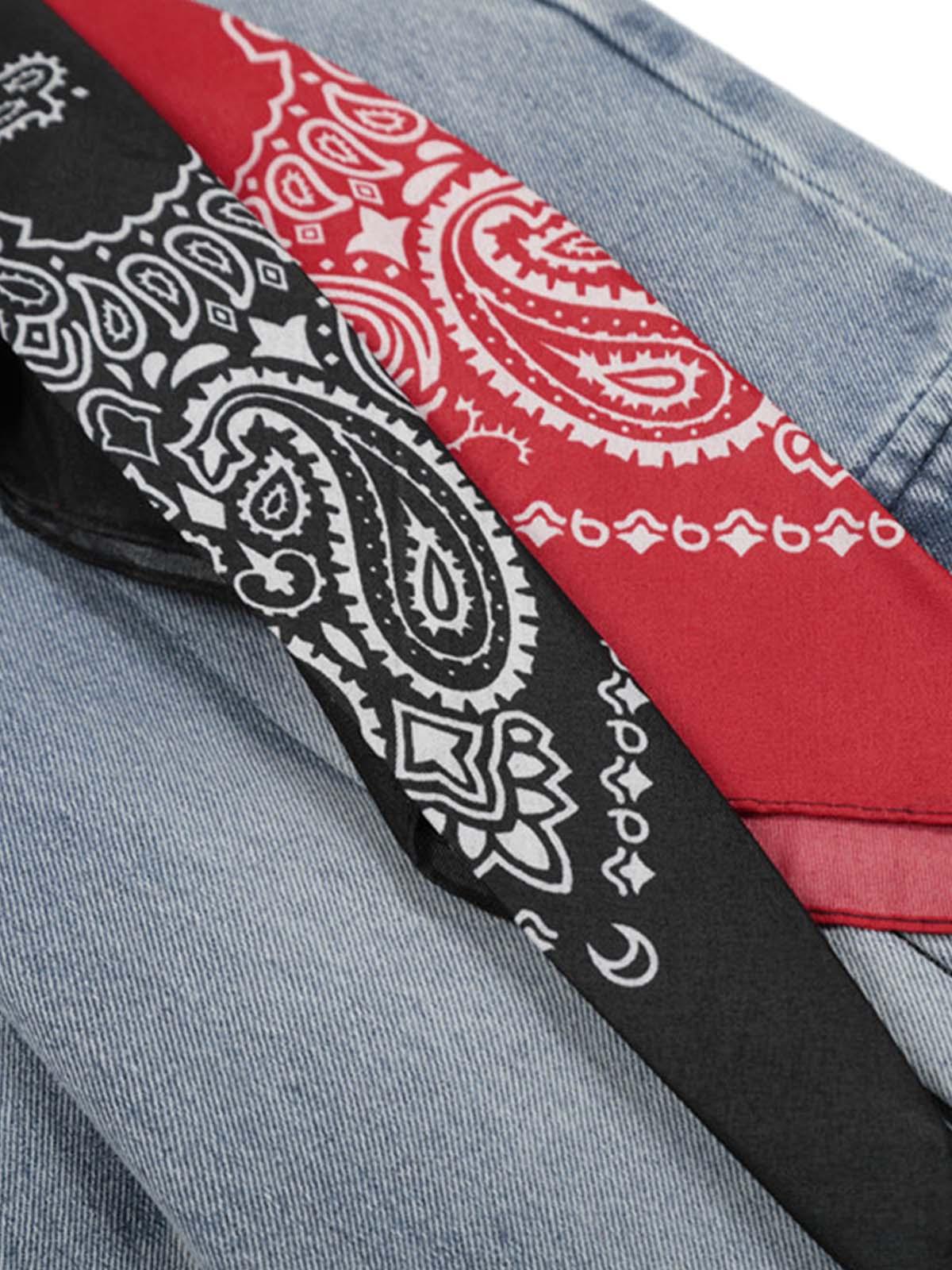 Side-Scarf Pleated Baggy Jeans