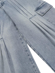 Side-Scarf Pleated Baggy Jeans