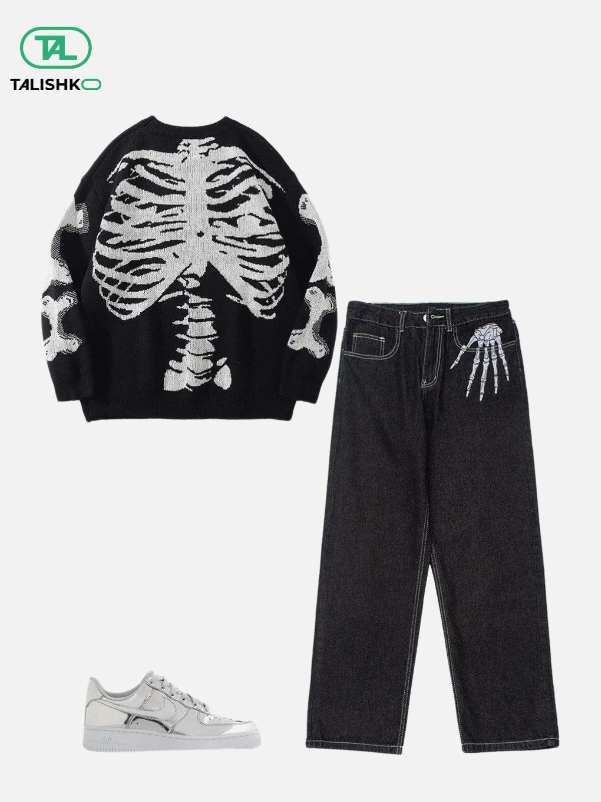 Skeleton Pattern Knit Sweater