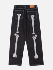 Skull Bone Embroidery Loose Jeans
