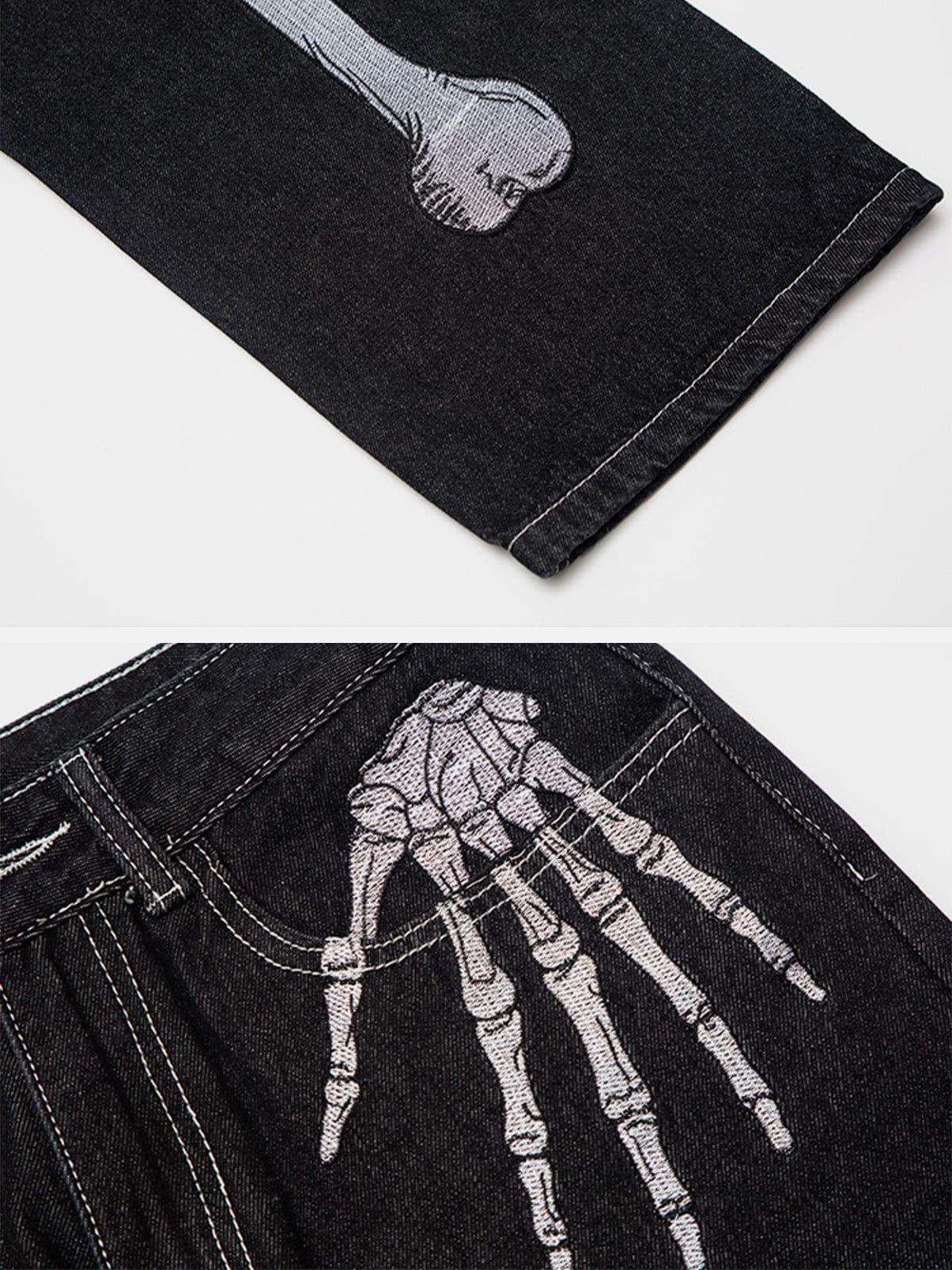 Skull Bone Embroidery Loose Jeans