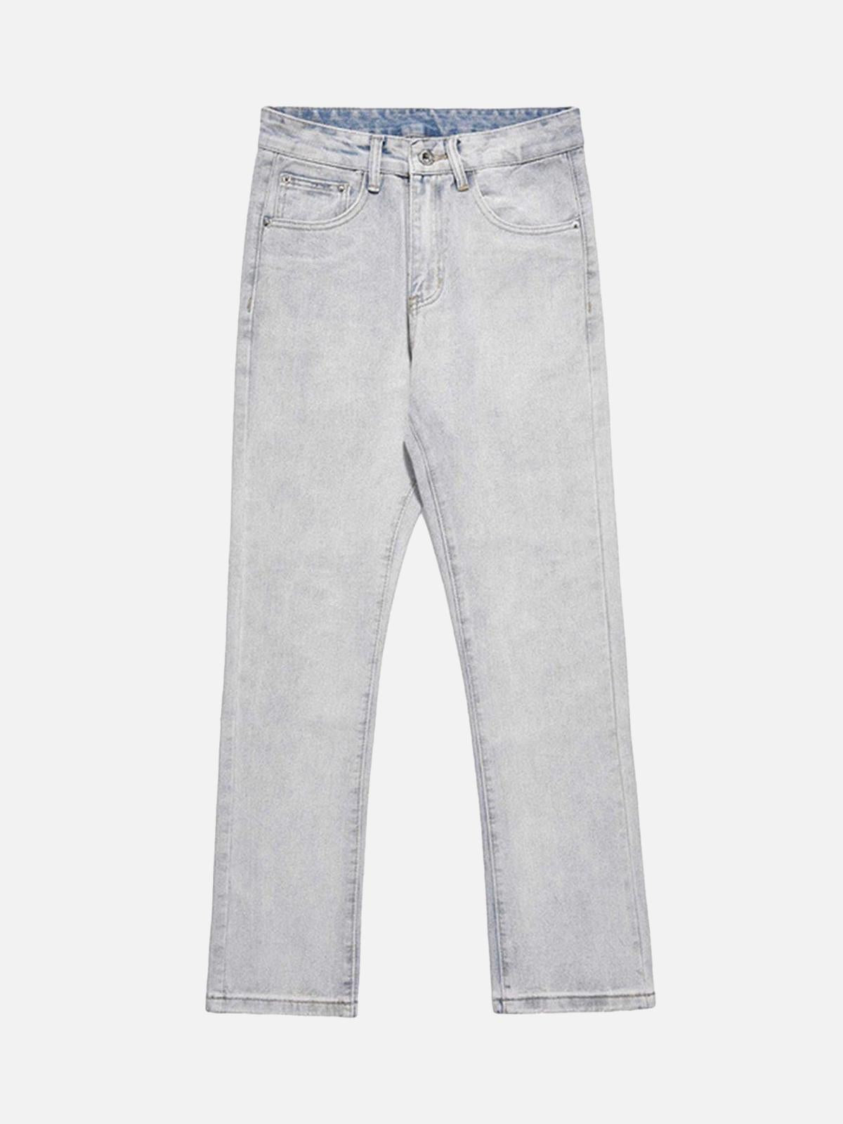 Skull Flame Monogram Embroidered Slim Fit Jeans