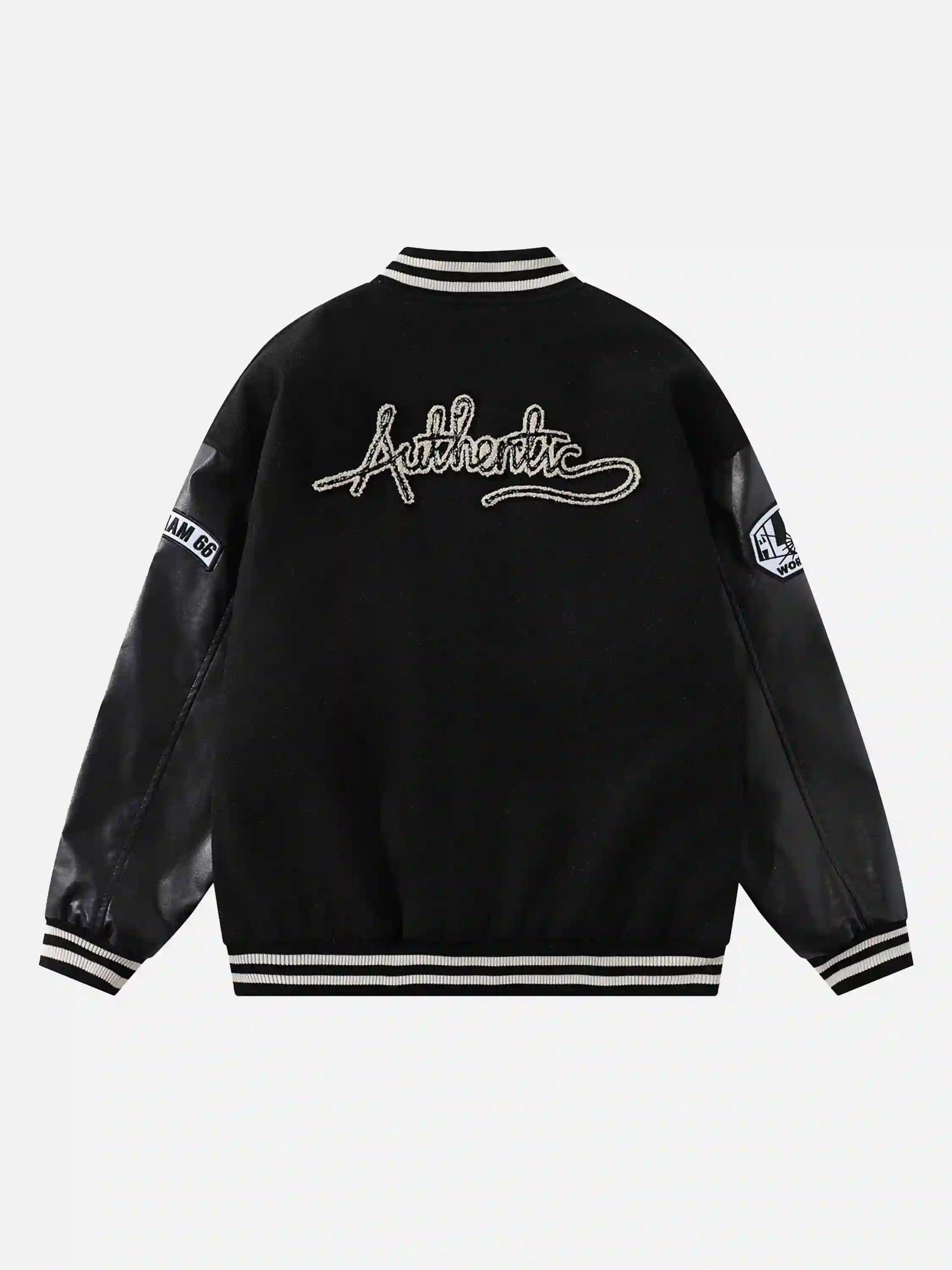 Skull Sickle Embroidered PU Splicing Jacket
