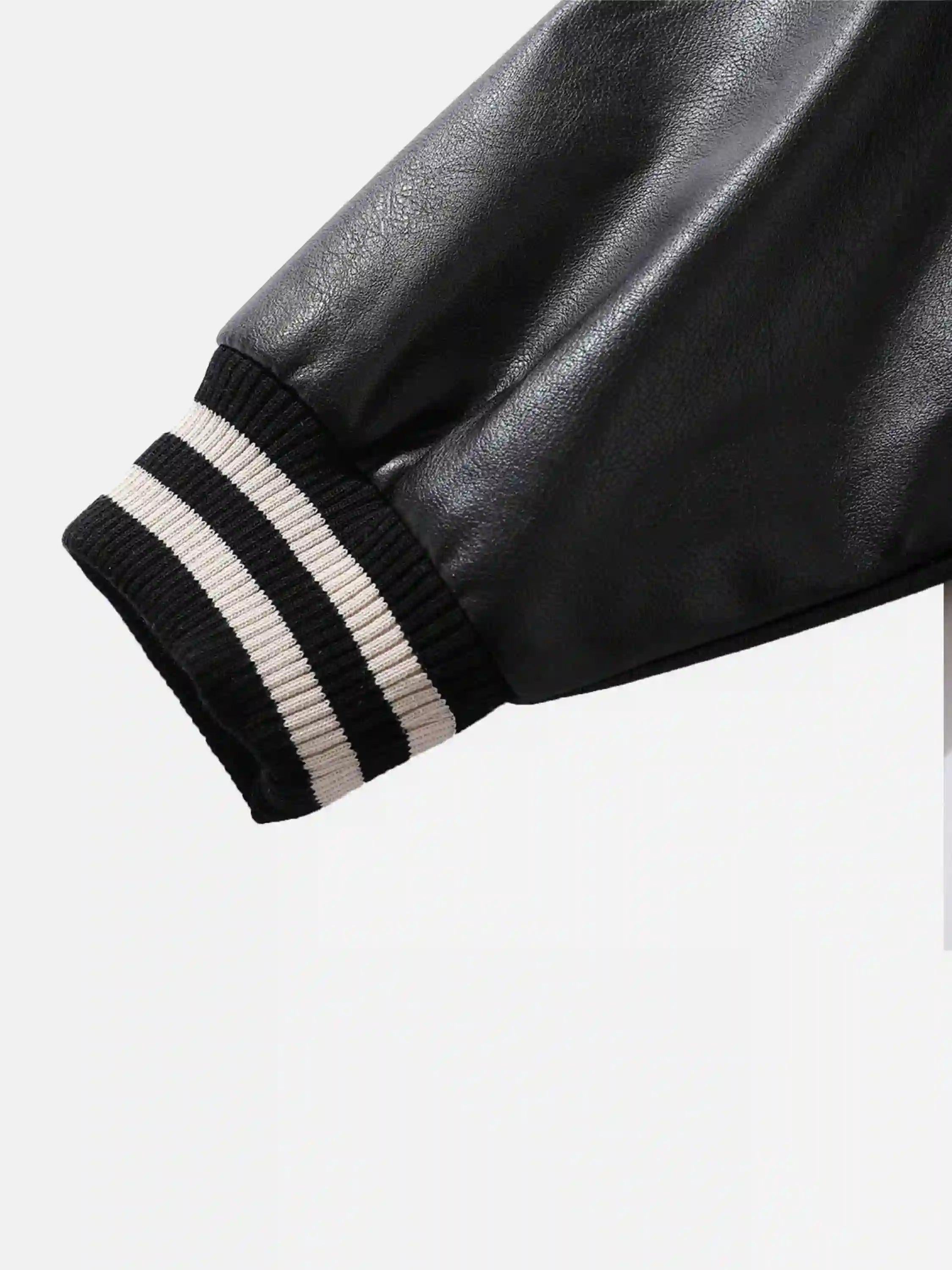 Skull Sickle Embroidered PU Splicing Jacket