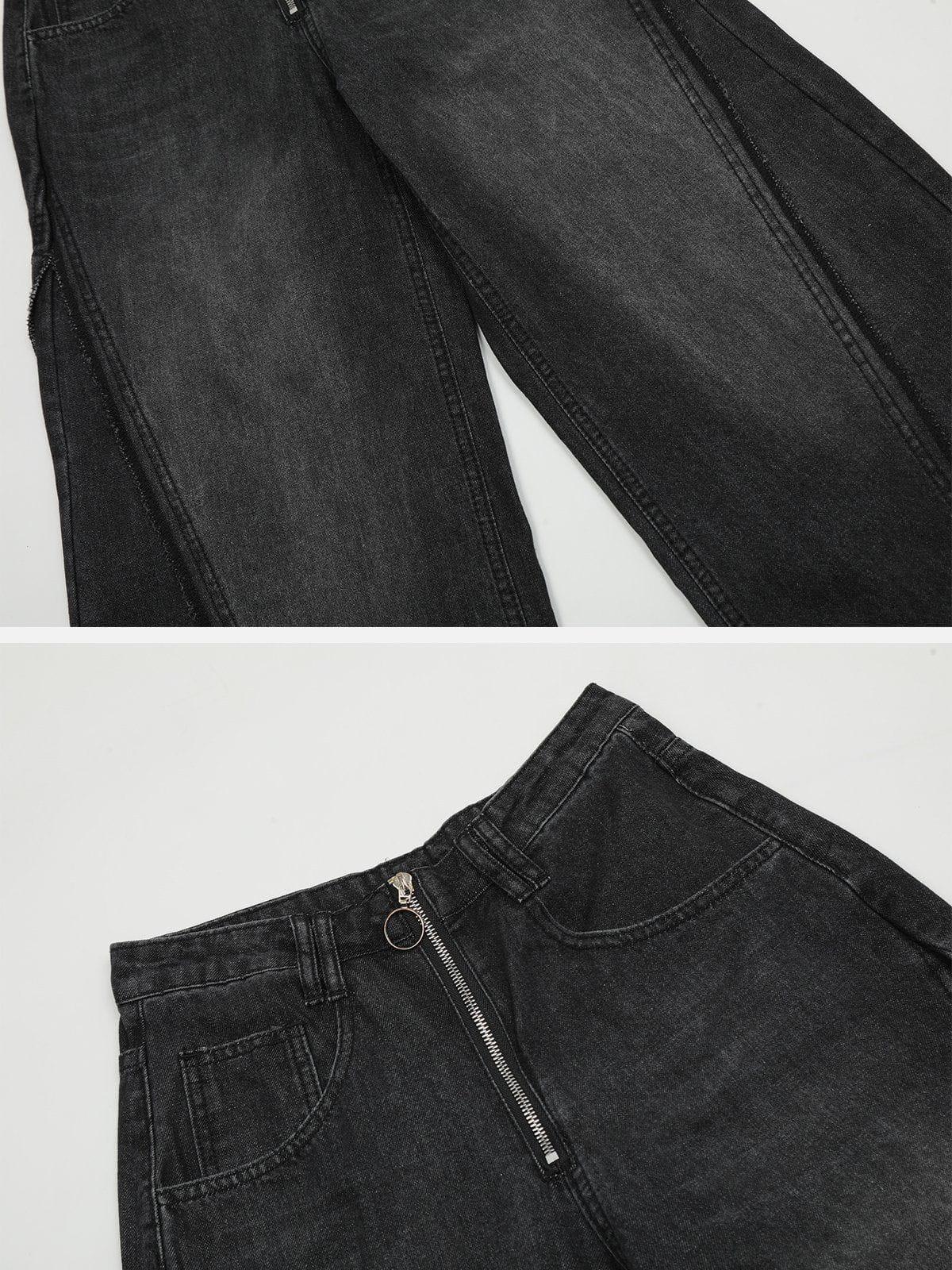 Slit Fringe Loose Jeans