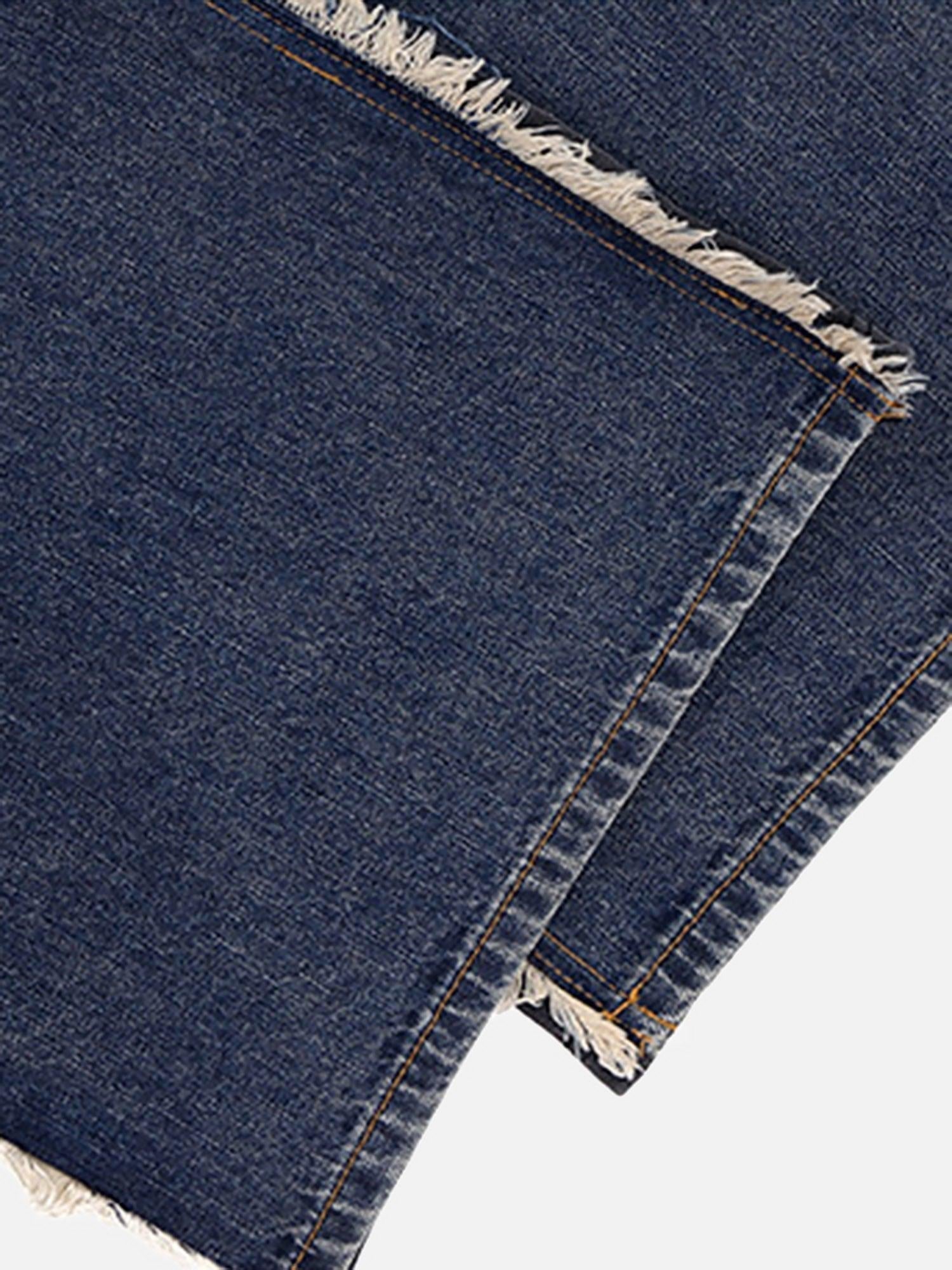 Slub Cotton Patchwork Frayed Jeans