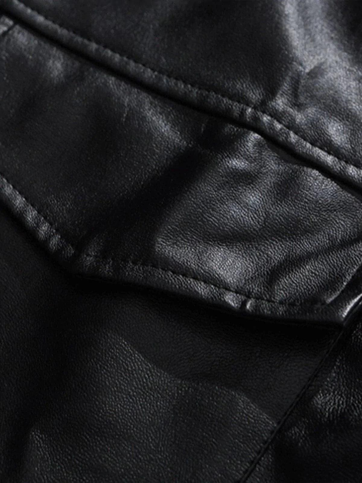 Solid Color Lapel PU Jacket