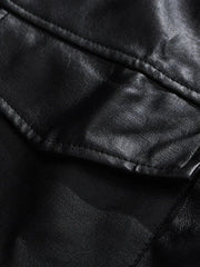 Solid Color Lapel PU Jacket