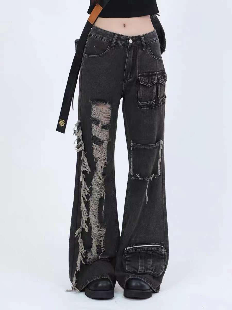 Solid Color Straps Jeans
