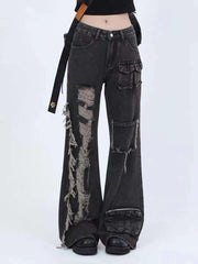Solid Color Straps Jeans