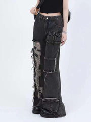 Solid Color Straps Jeans