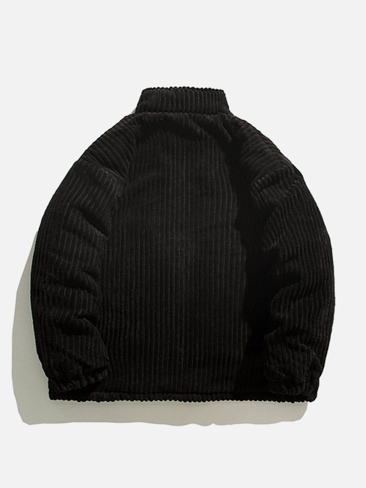 Solid Corduroy Oversized Pocket Winter Coat
