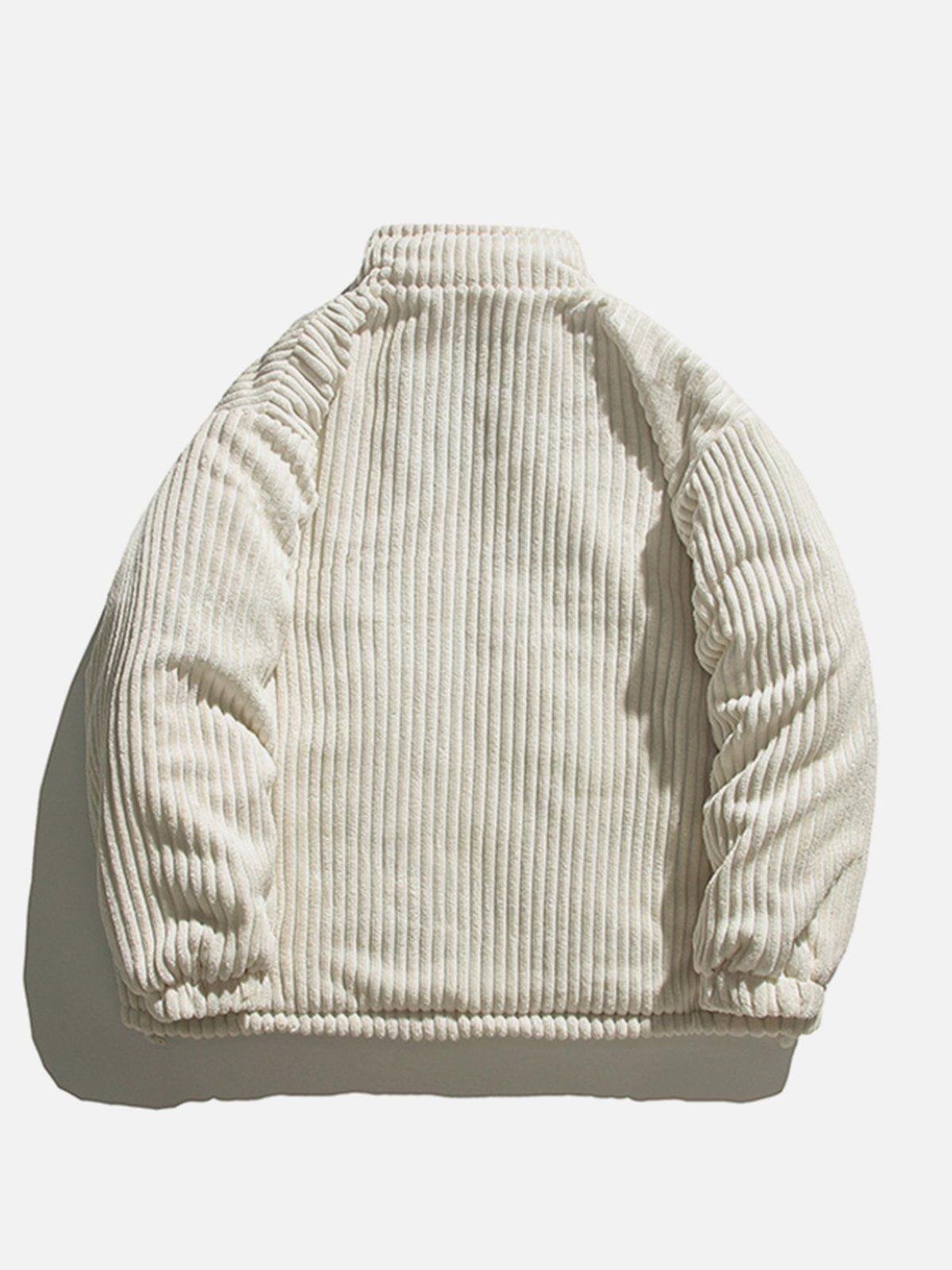 Solid Corduroy Oversized Pocket Winter Coat