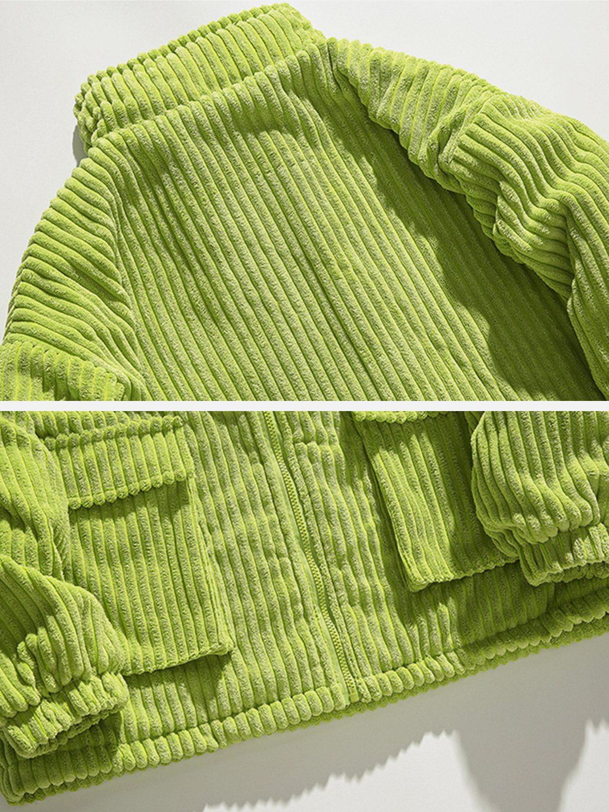 Solid Corduroy Oversized Pocket Winter Coat