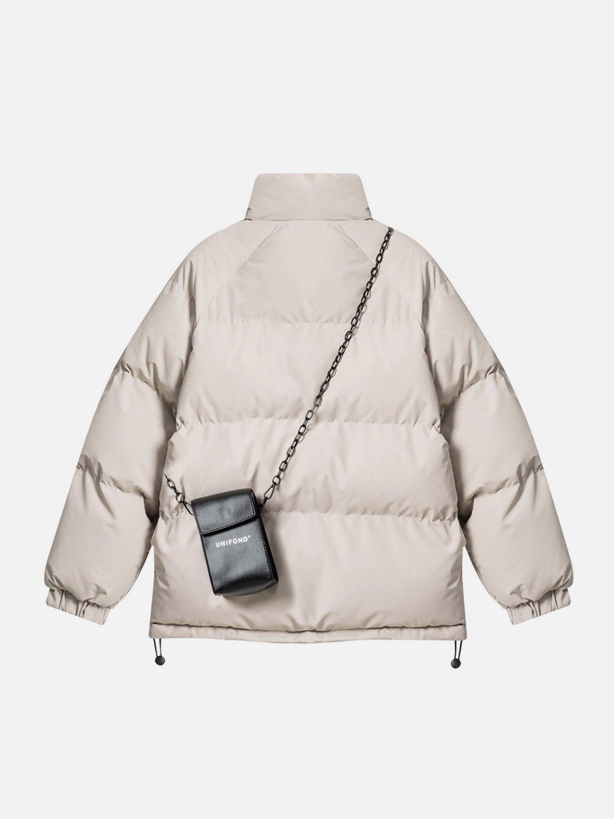 Solid Detachable Satchel Winter Coat