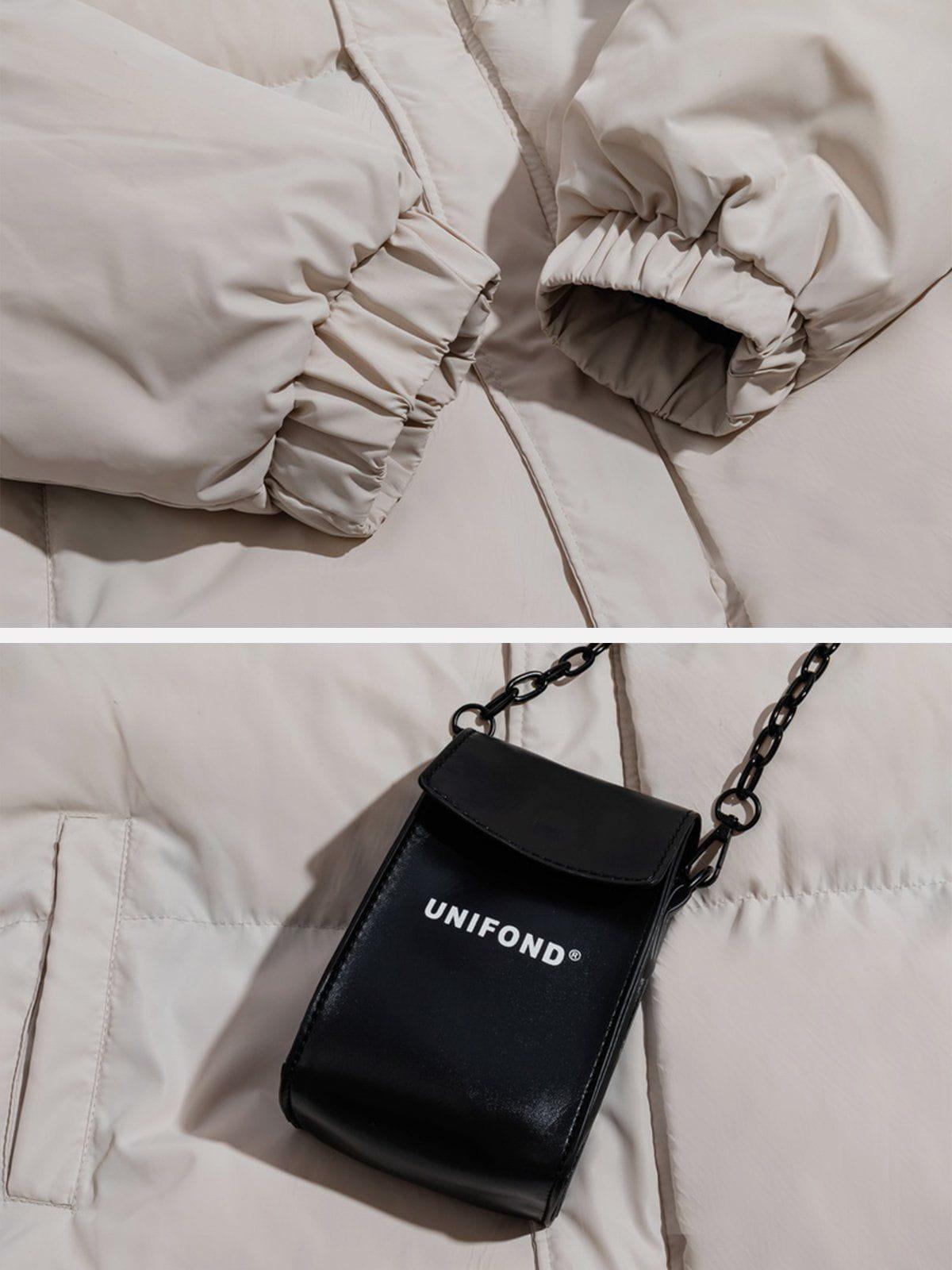 Solid Detachable Satchel Winter Coat