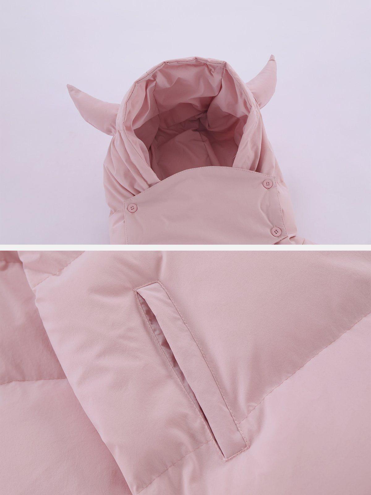 Solid Embroidered Hood Winter Coat