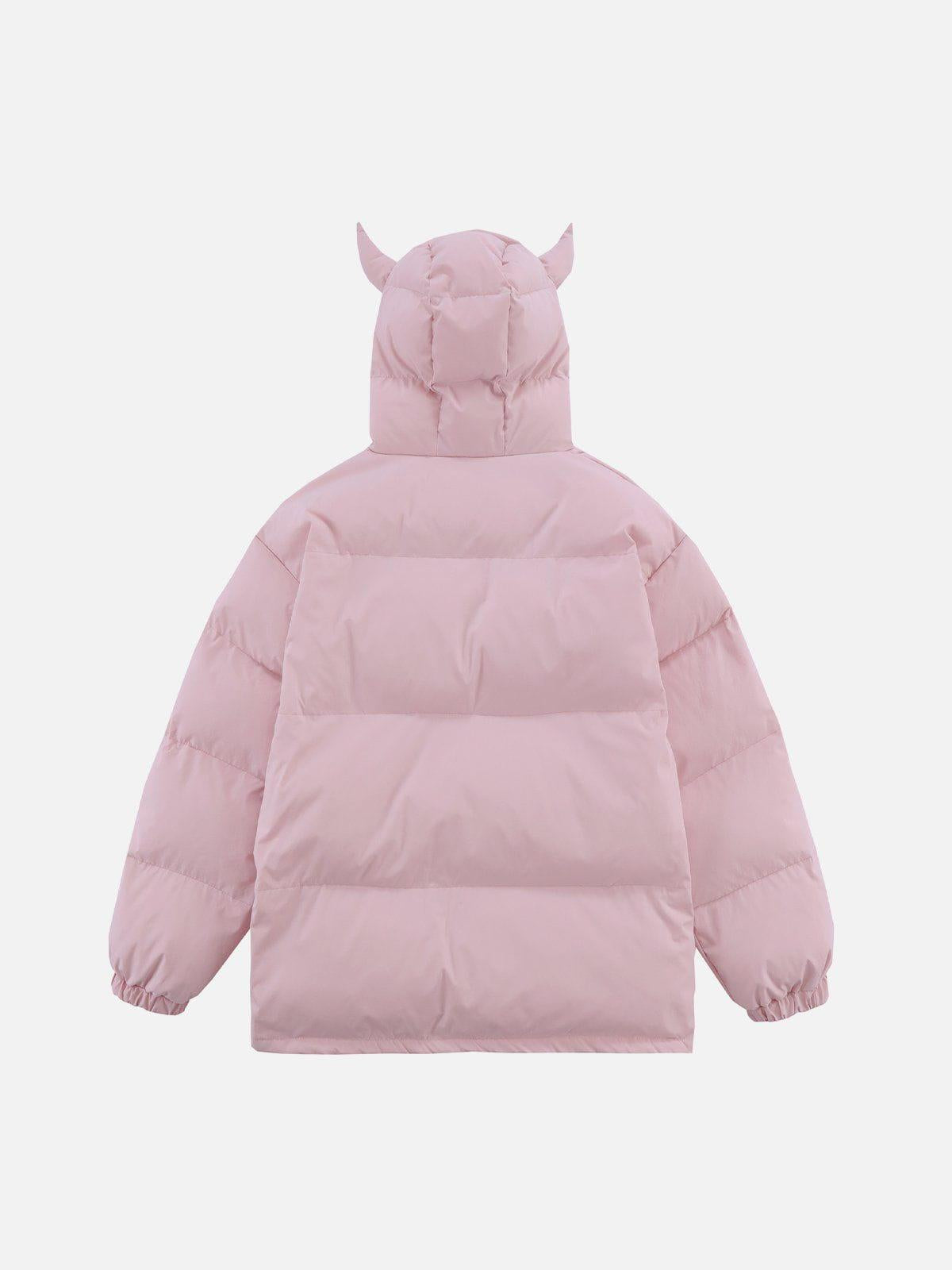 Solid Embroidered Hood Winter Coat