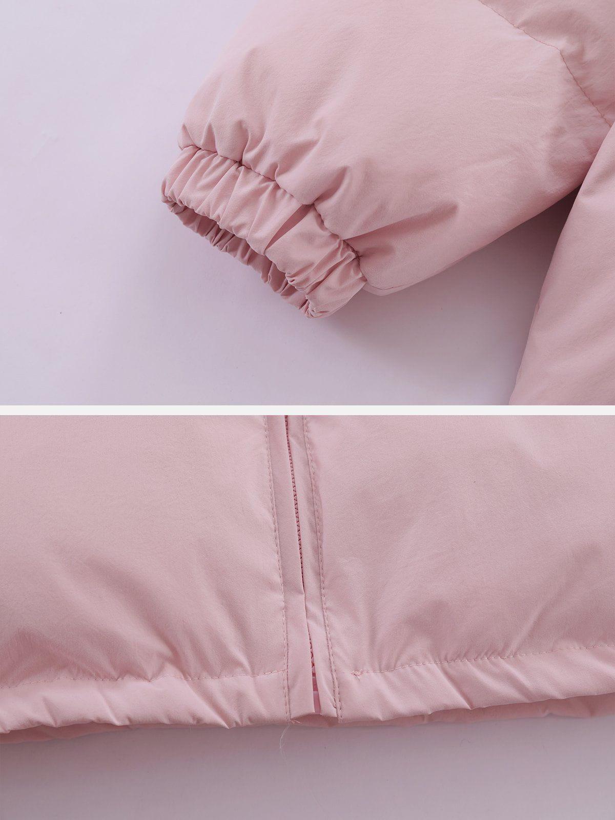 Solid Embroidered Hood Winter Coat