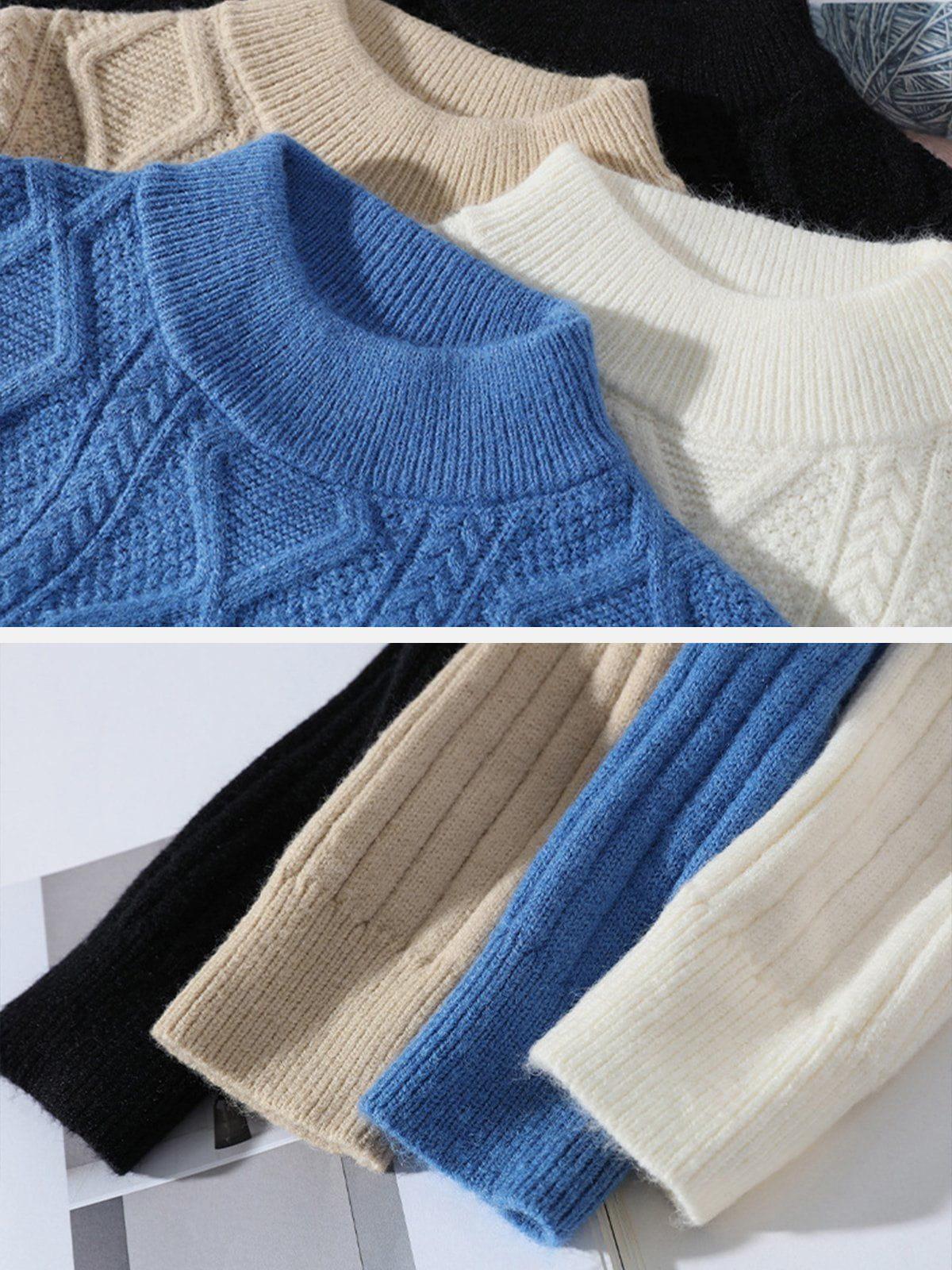 Solid Ribbed Jacquard Knit Sweater