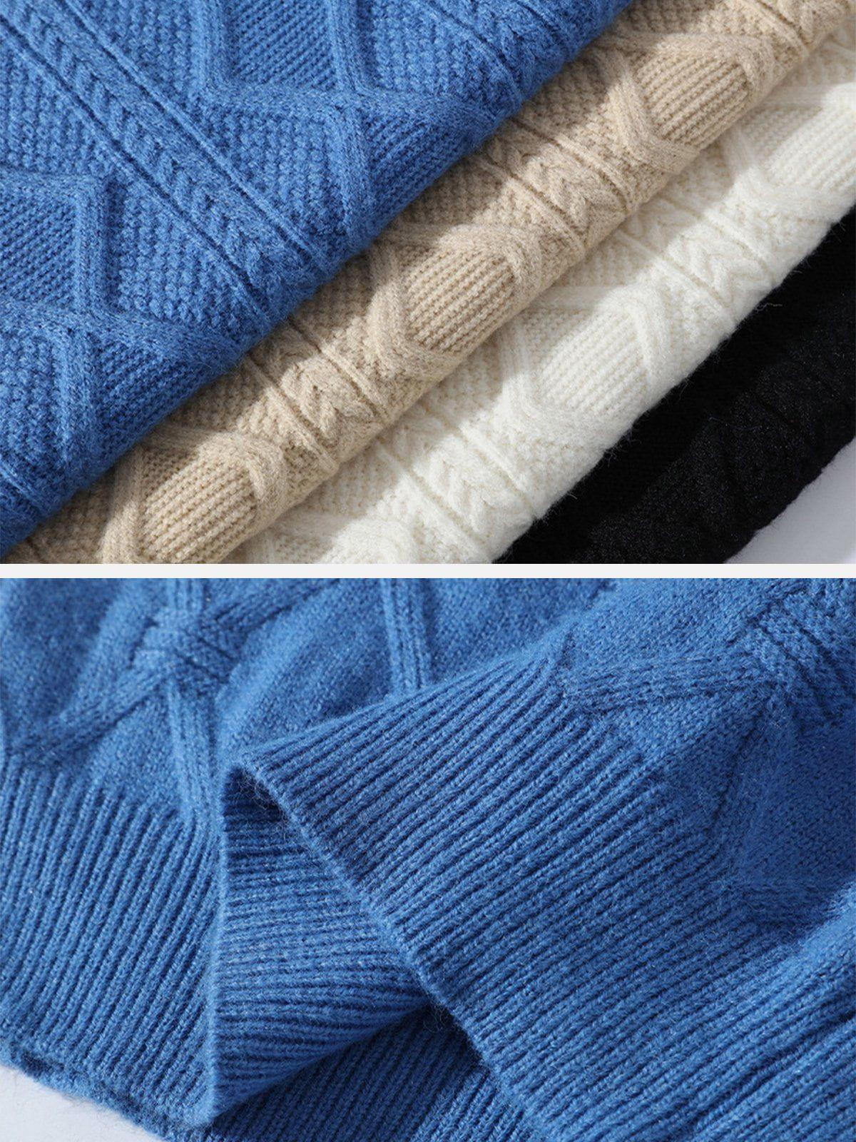 Solid Ribbed Jacquard Knit Sweater