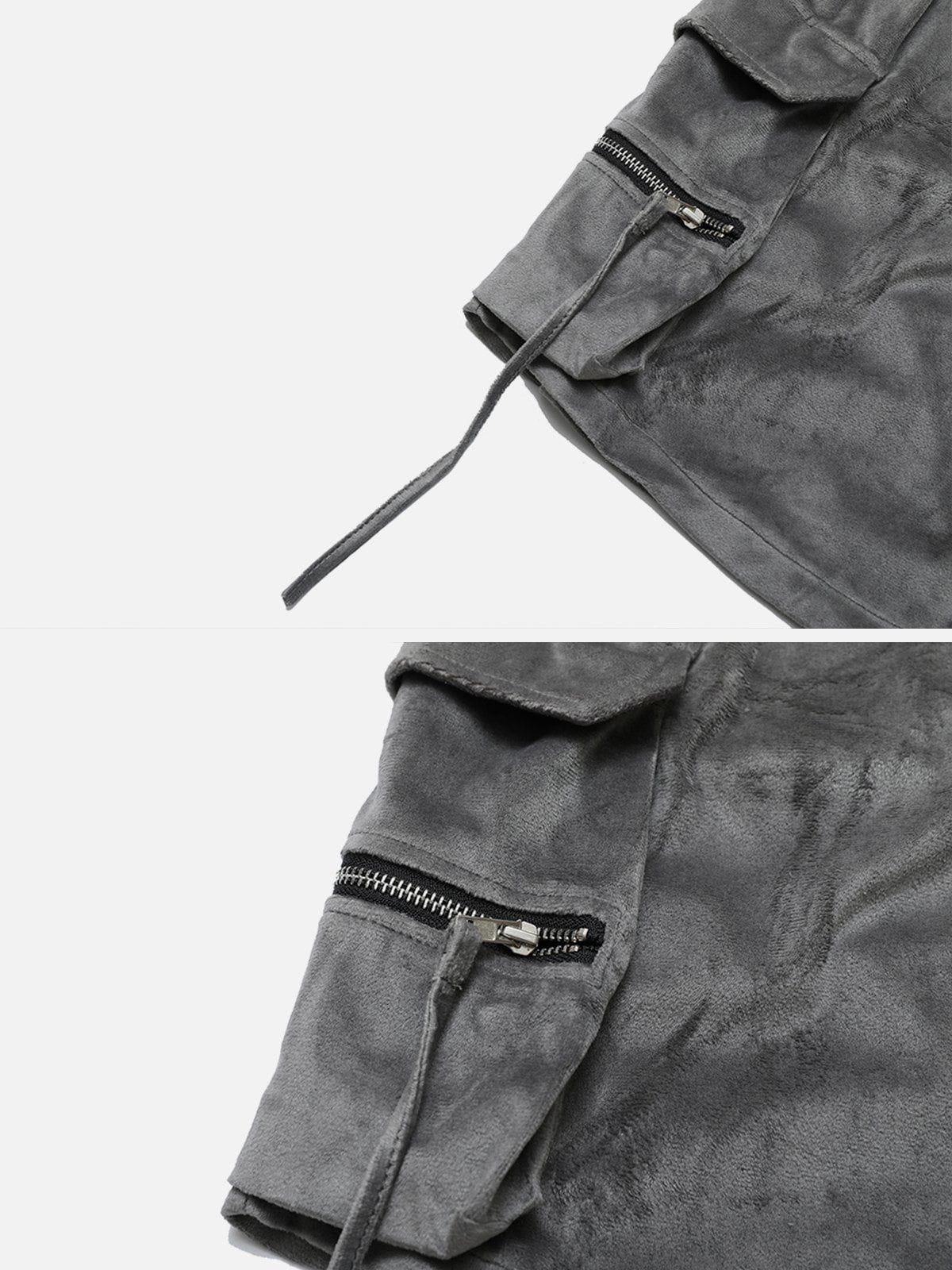 Solid Zip Up Big Pocket Shorts
