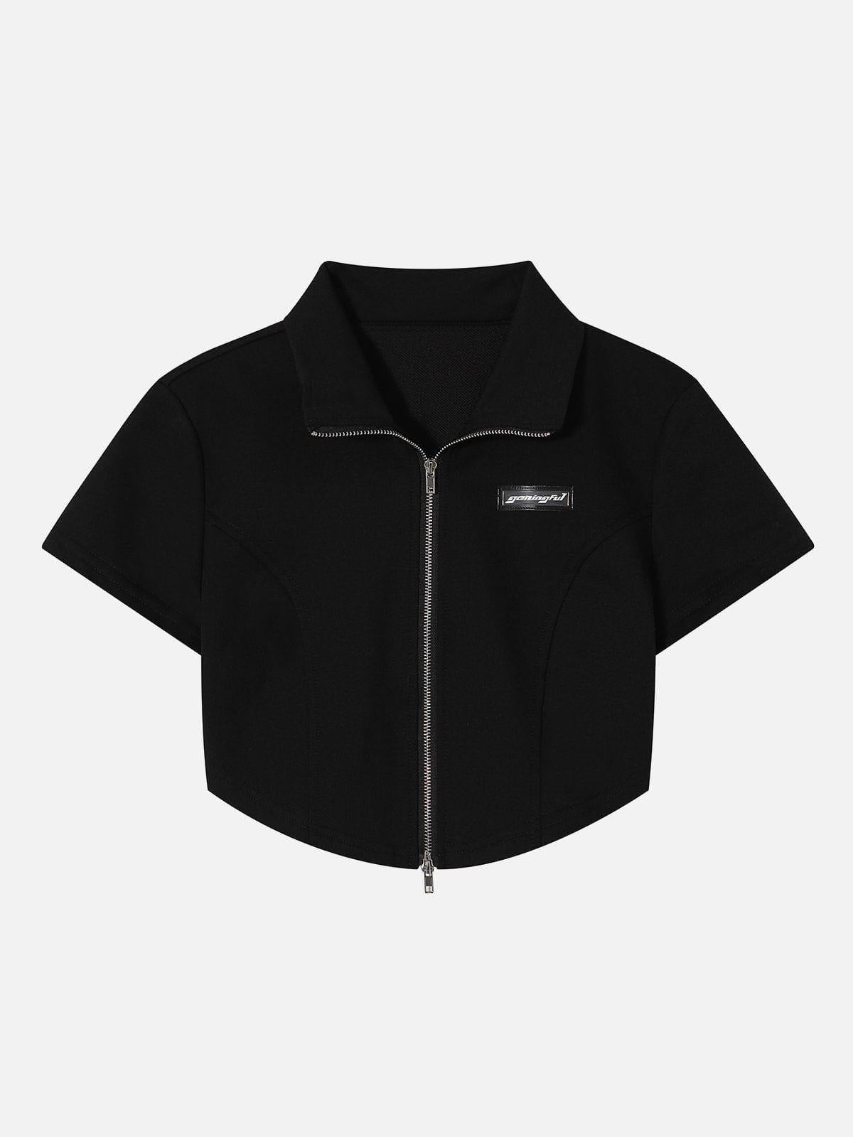 Solid Zip Up Cropped Tee