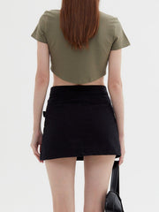 Solid Zip Up Cropped Tee