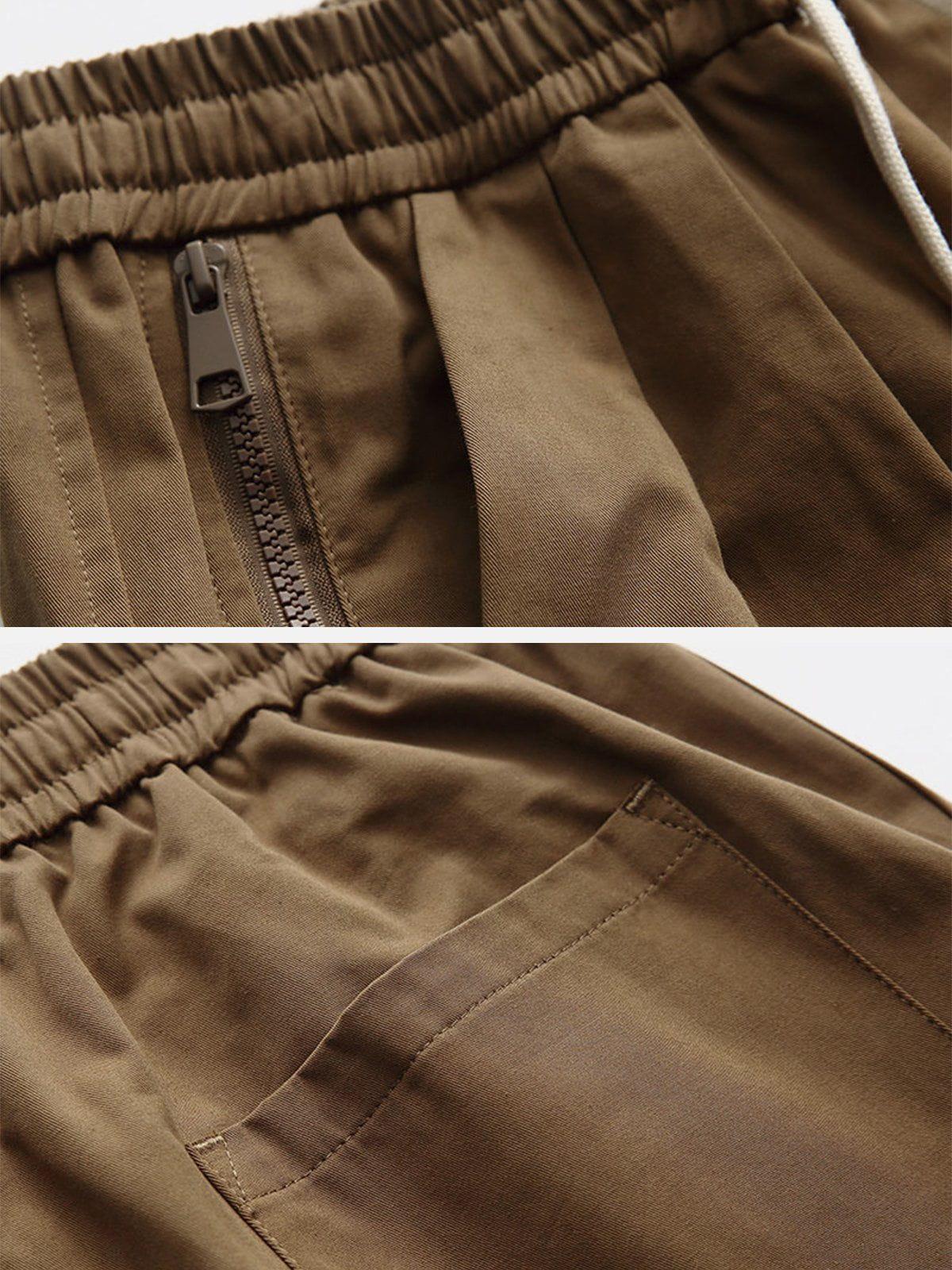 Solid Zip Up Pocket Shorts