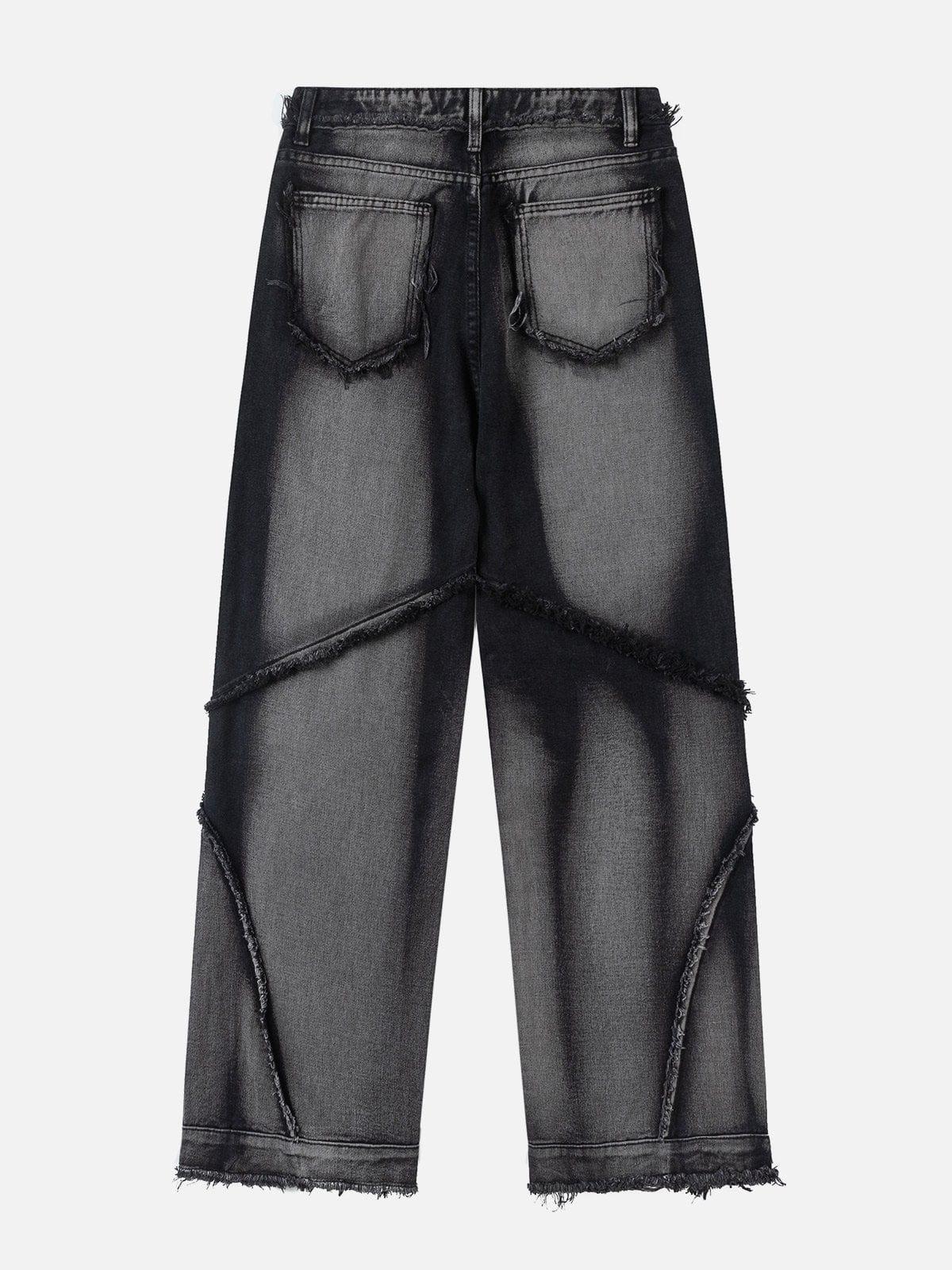 Spider Silhouette Pattern Stitching Jeans