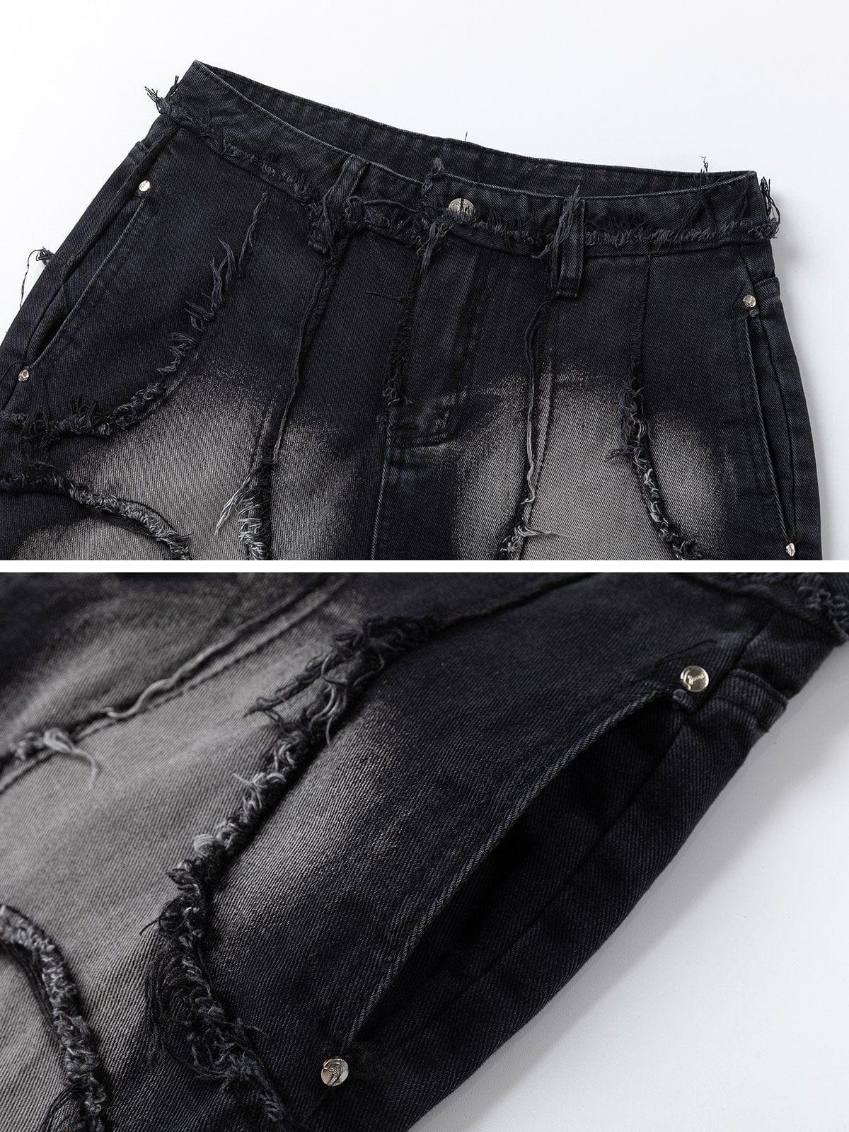 Spider Silhouette Pattern Stitching Jeans