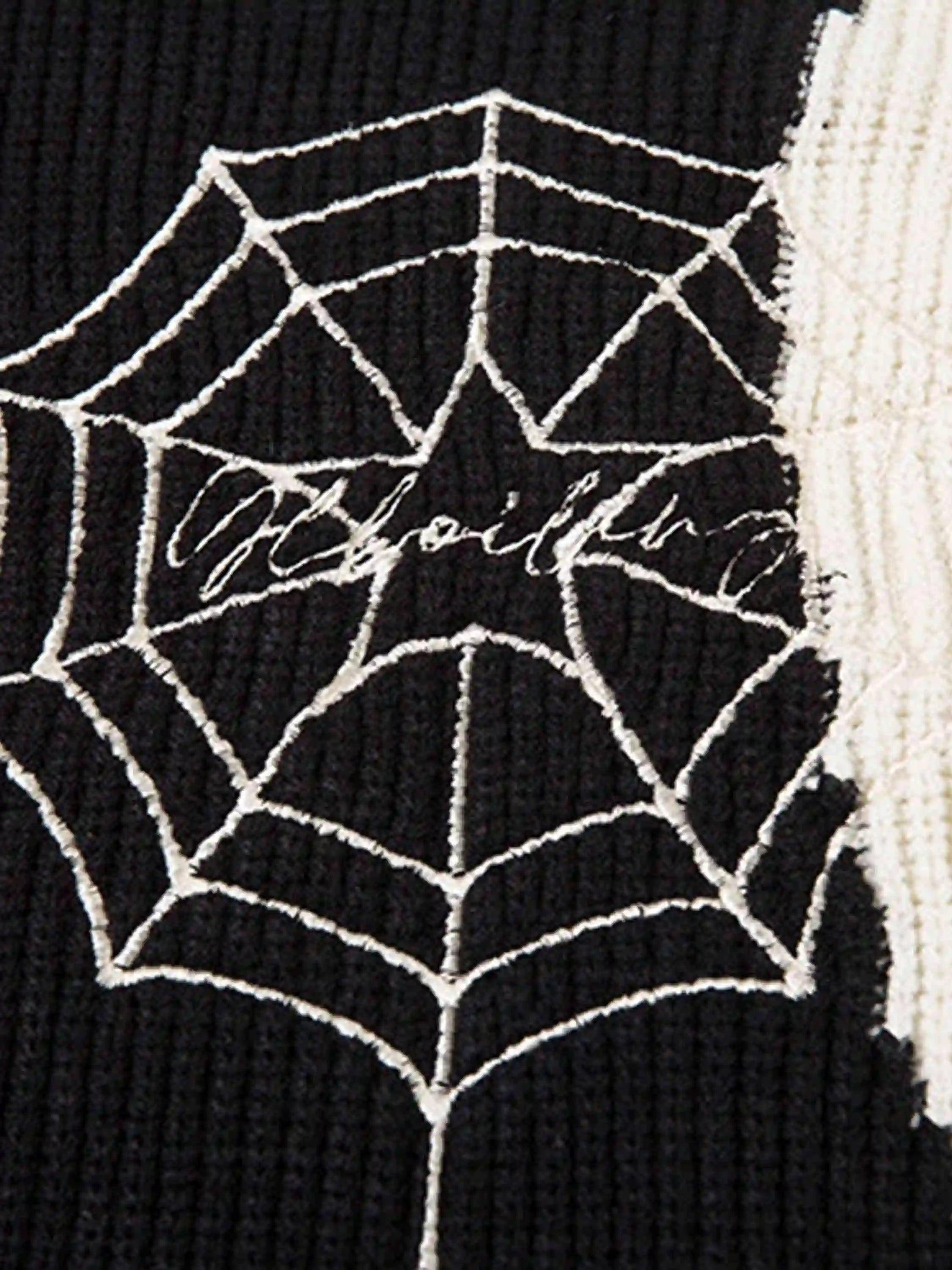 Spider Web Stand Collar Zip-Up Cardigan
