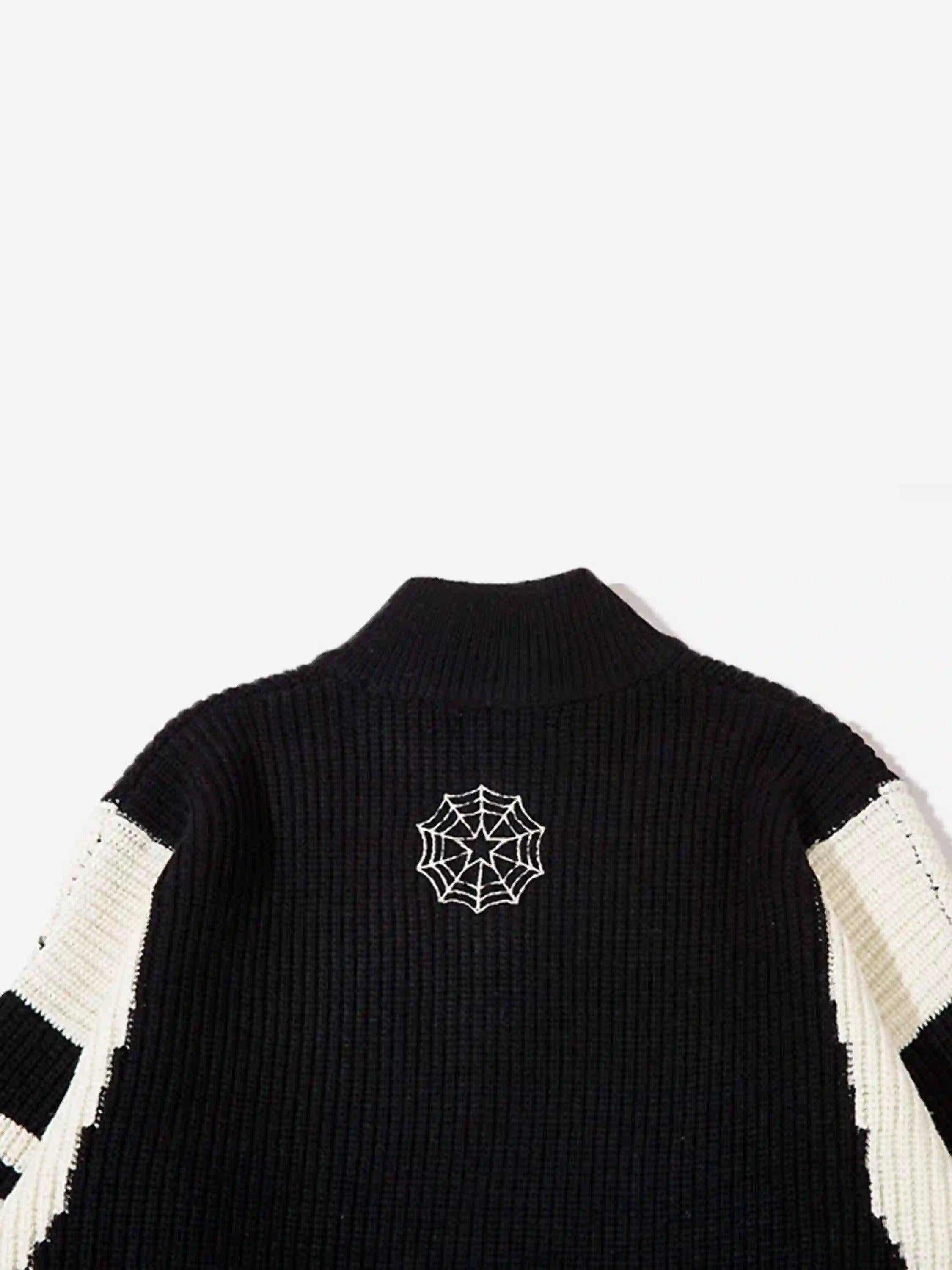 Spider Web Stand Collar Zip-Up Cardigan