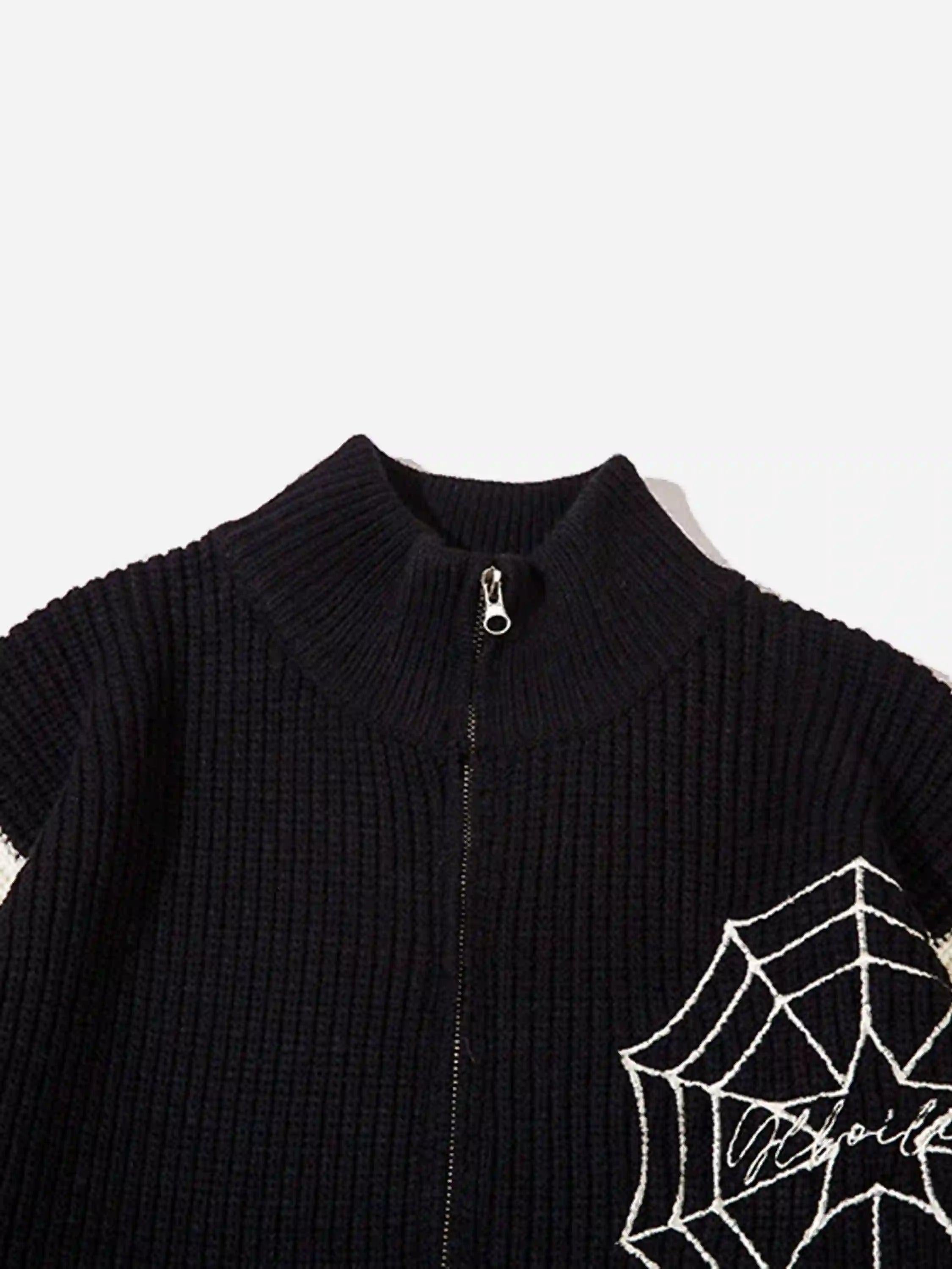 Spider Web Stand Collar Zip-Up Cardigan