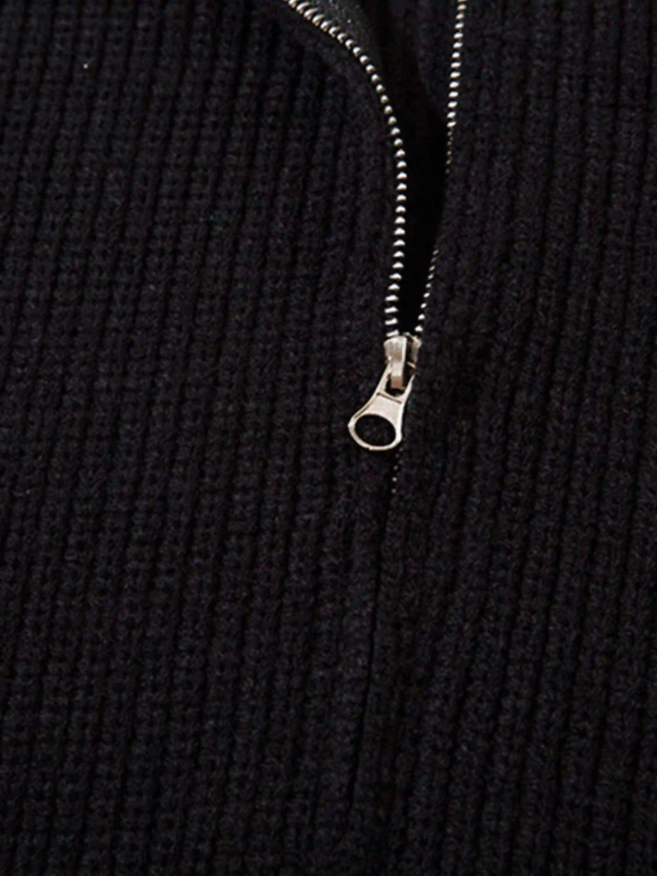 Spider Web Stand Collar Zip-Up Cardigan