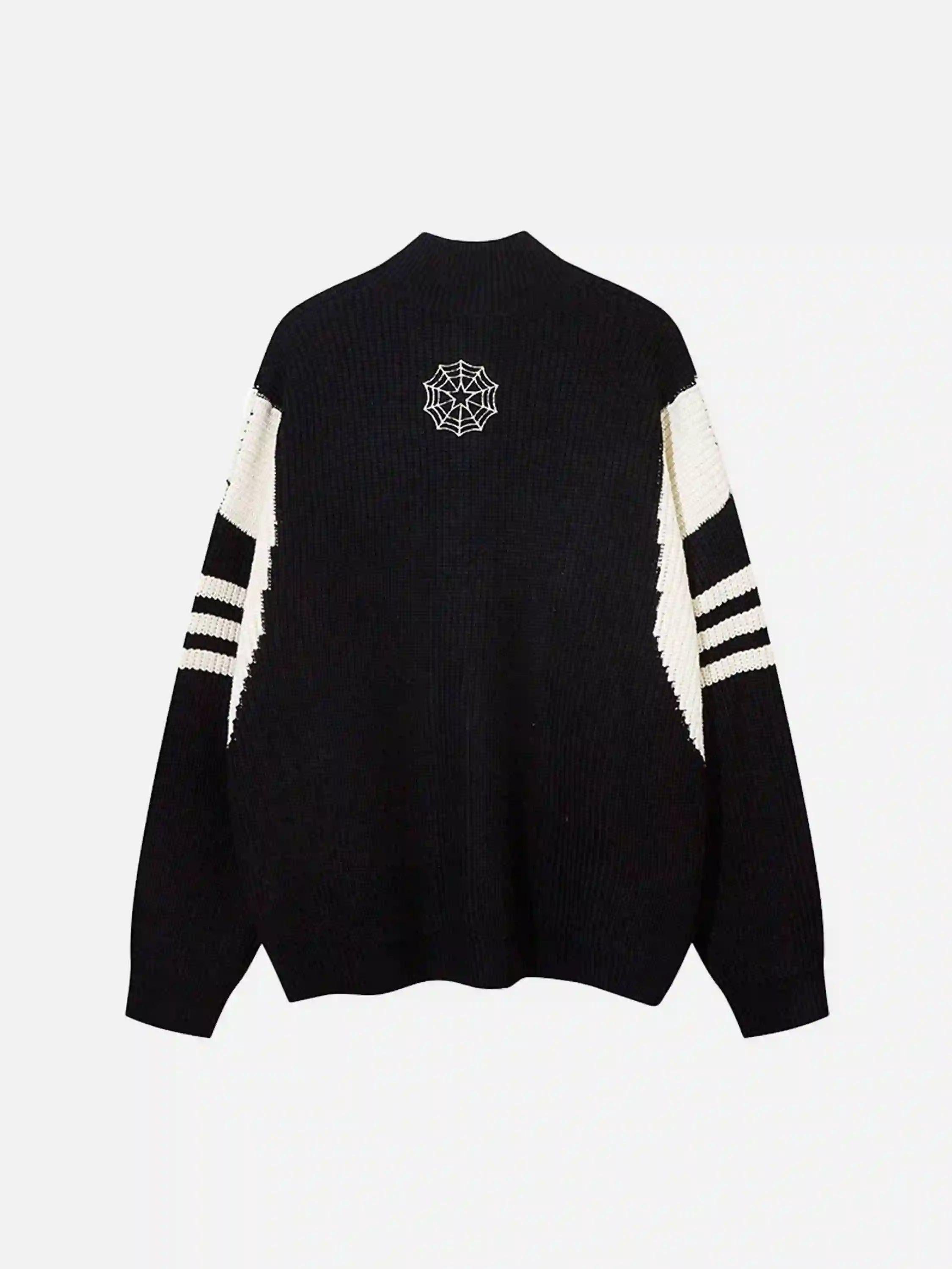 Spider Web Stand Collar Zip-Up Cardigan