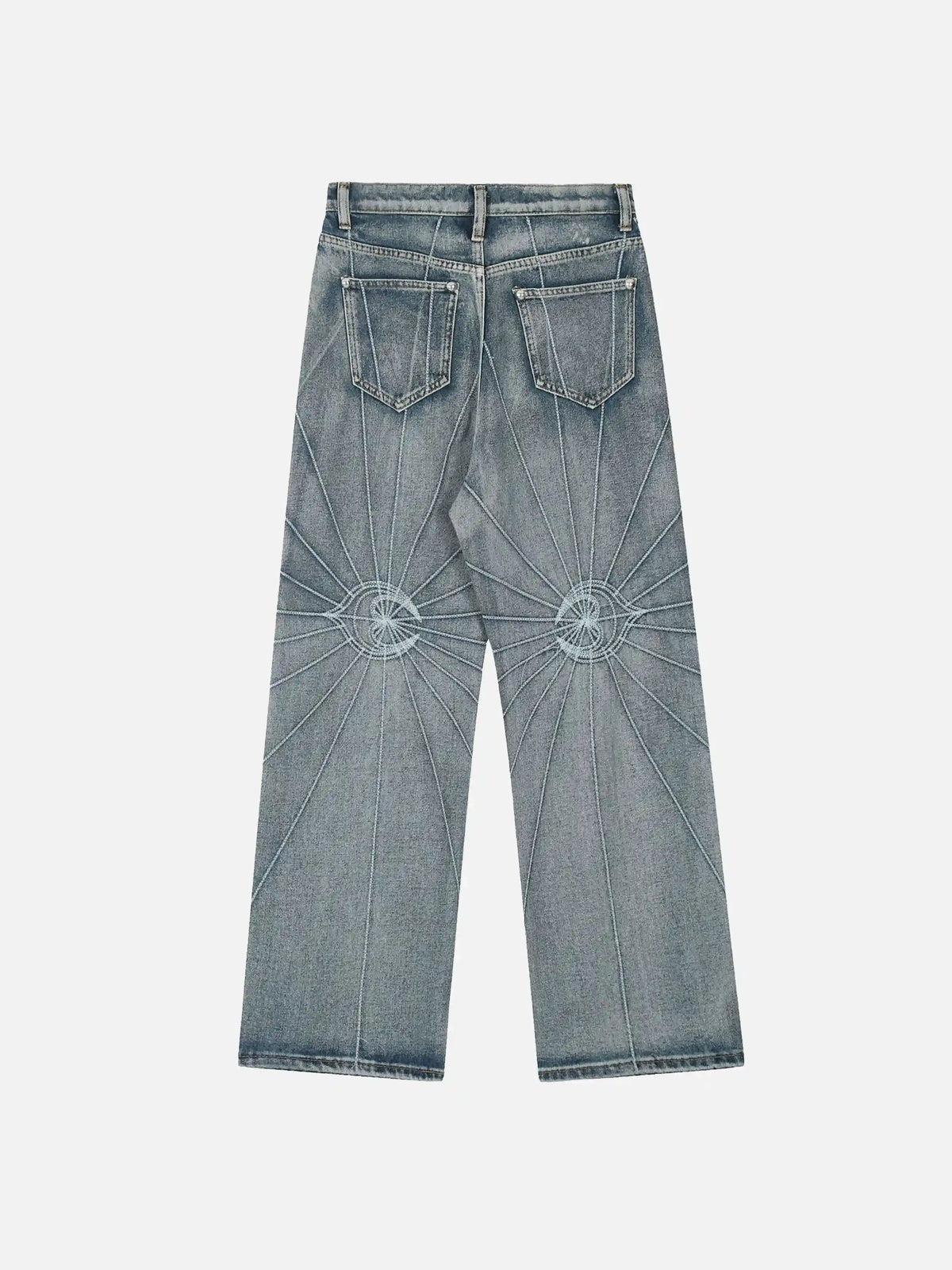 Spider Web Topstitched Loose Jeans