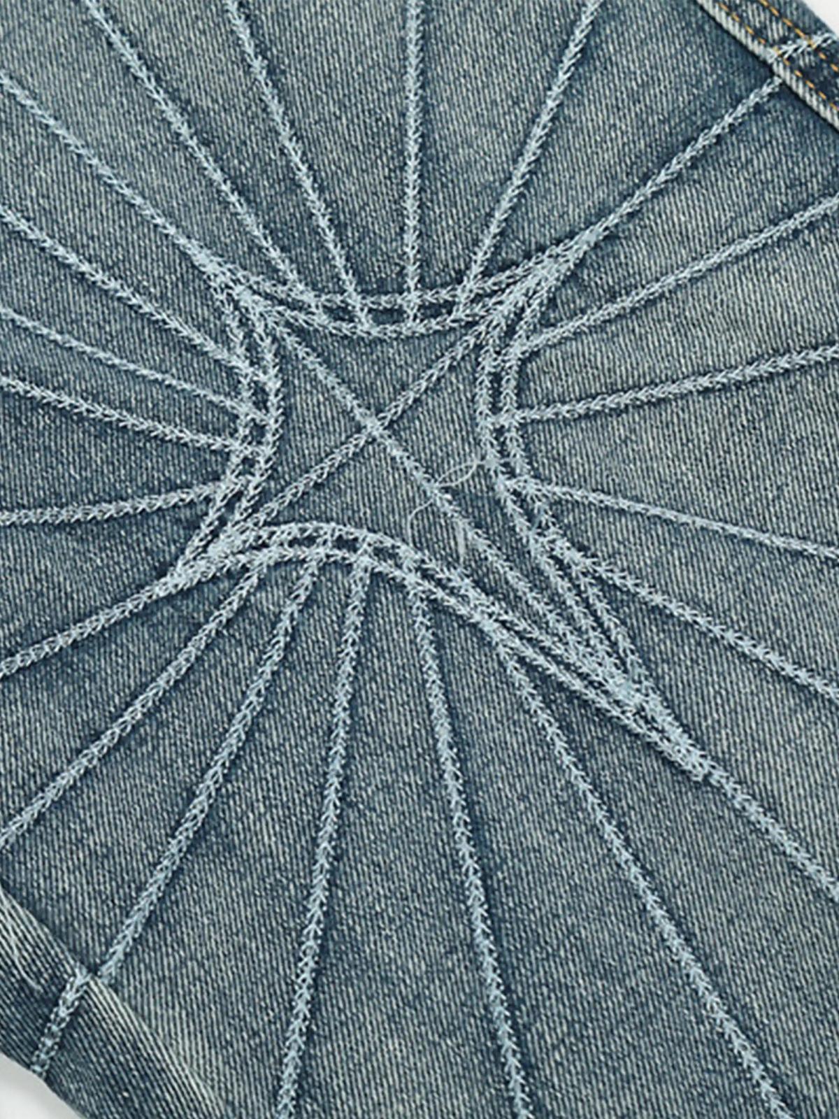 Spider Web Topstitched Loose Jeans
