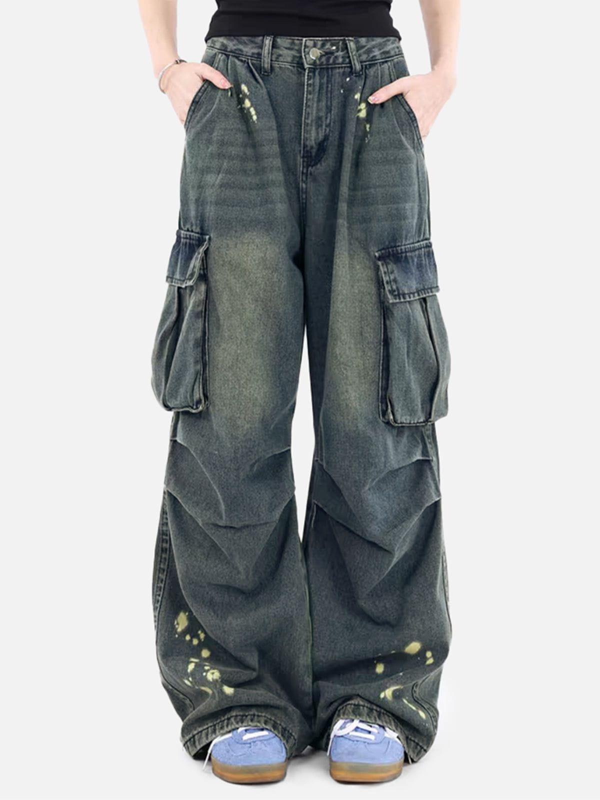 Splash-Ink Washed Baggy Jeans