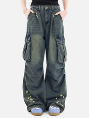 Splash-Ink Washed Baggy Jeans