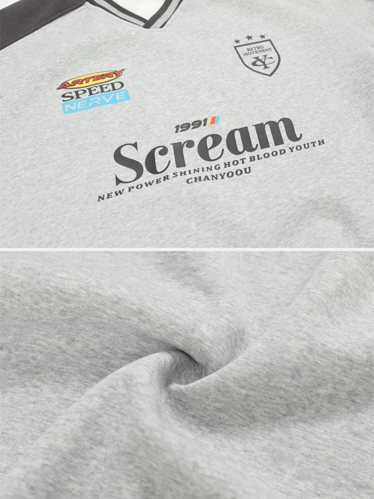 Spliced Letter Print V-Neck Sweatshirt