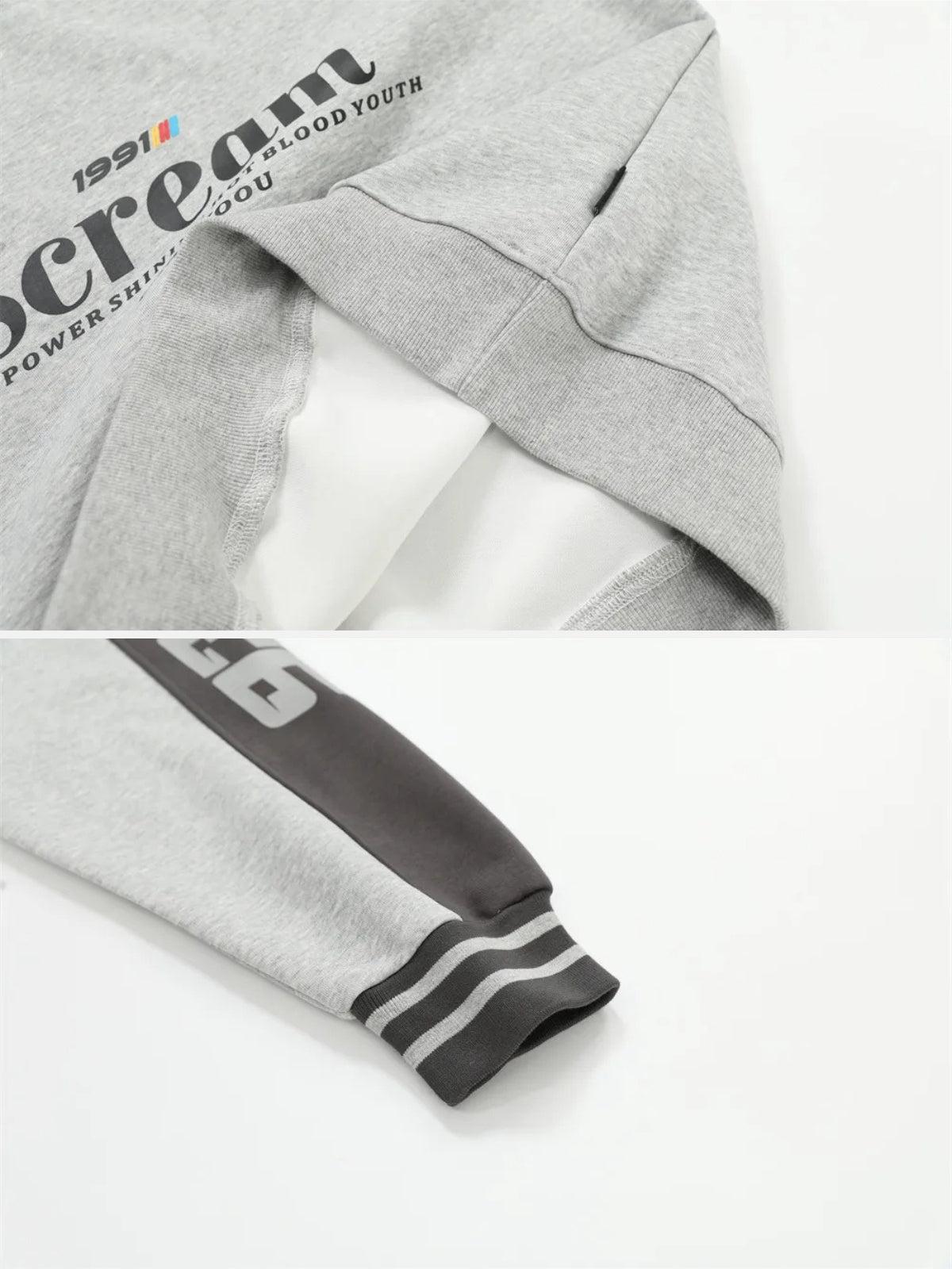 Spliced Letter Print V-Neck Sweatshirt