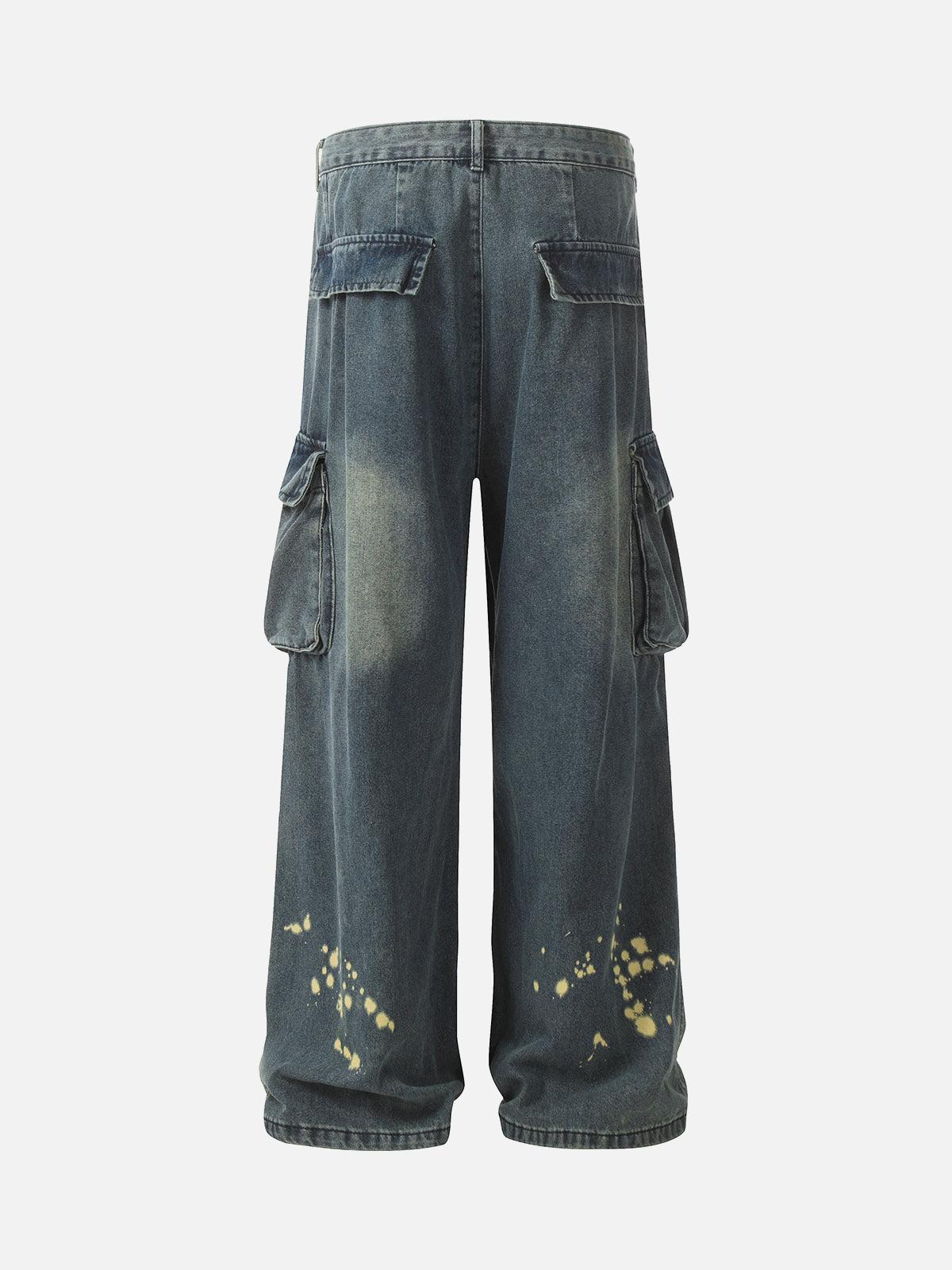 Spray-Painted Reverse Pleated Cargo Jeans